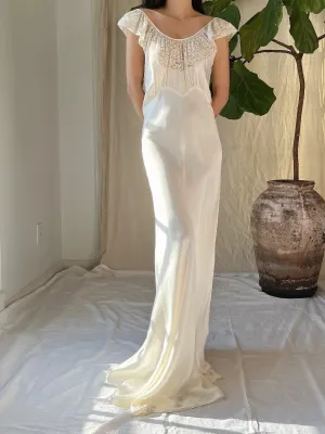 1930s Ivory Satin Dress - S