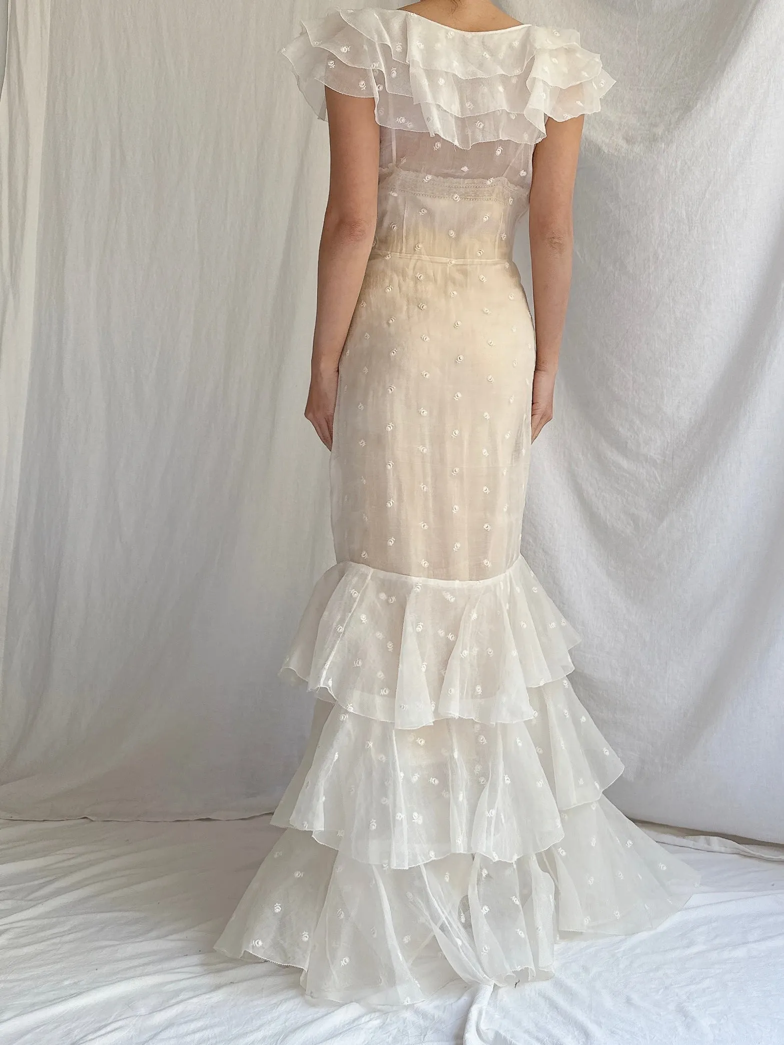 1930s Organza Embroidered Gown - XS/S