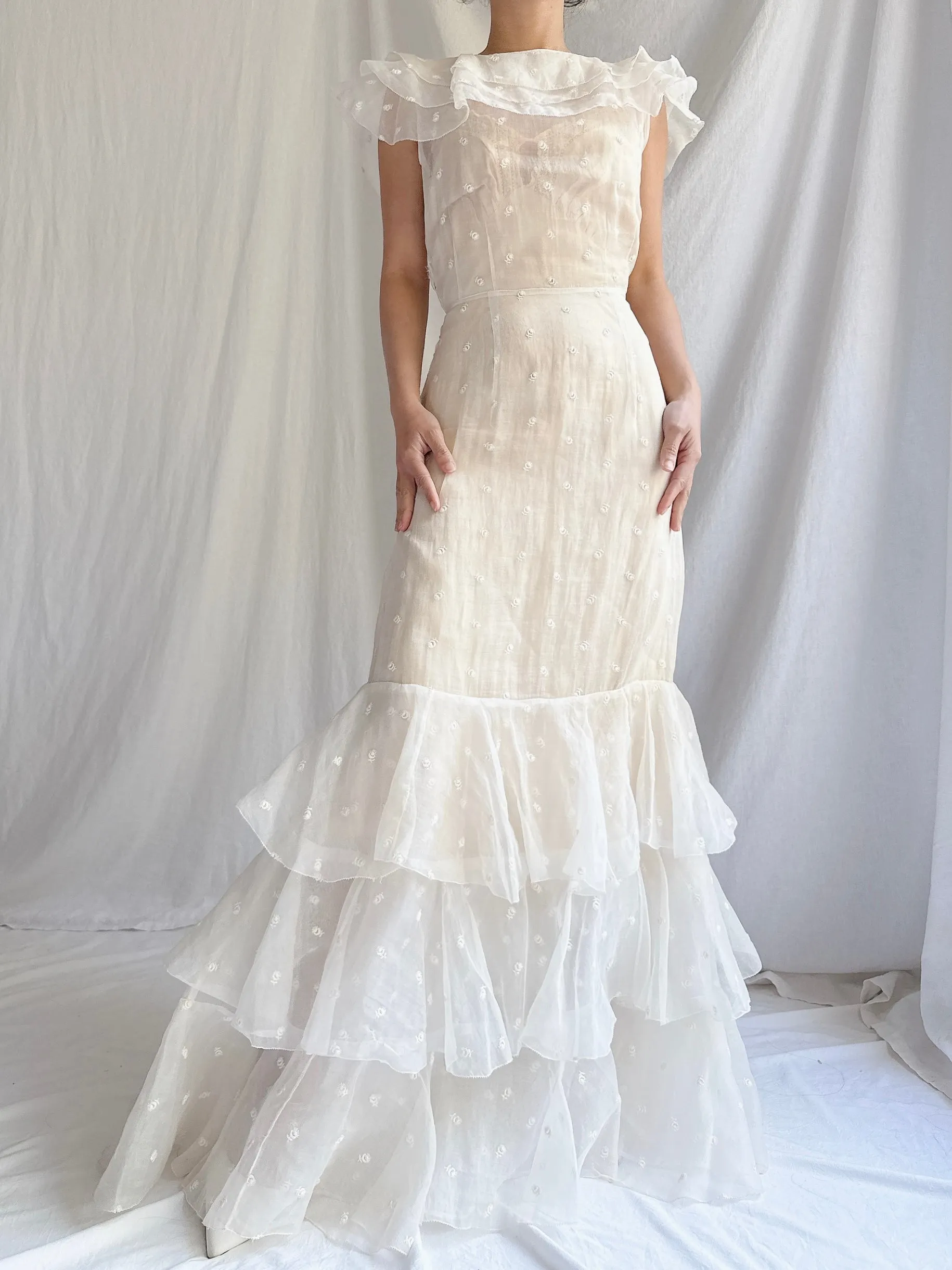 1930s Organza Embroidered Gown - XS/S