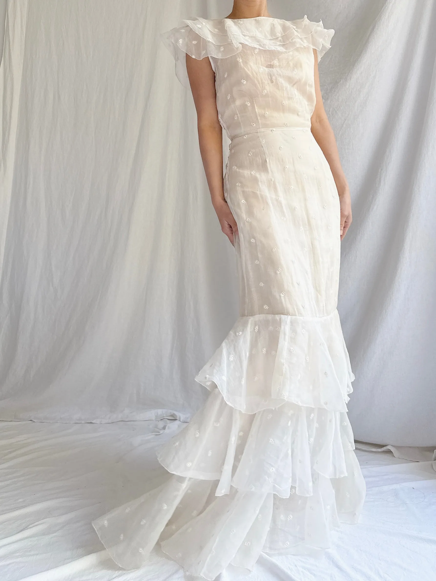 1930s Organza Embroidered Gown - XS/S