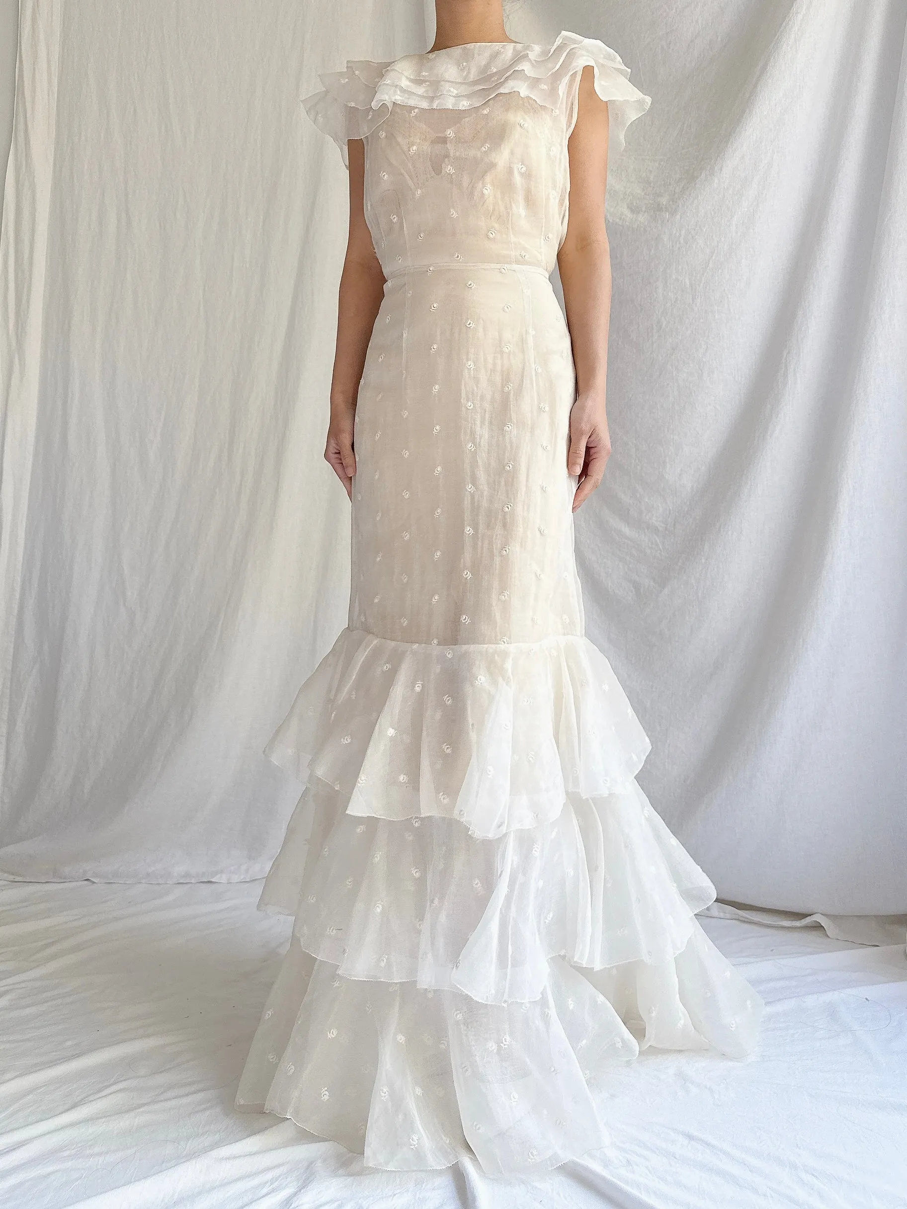 1930s Organza Embroidered Gown - XS/S