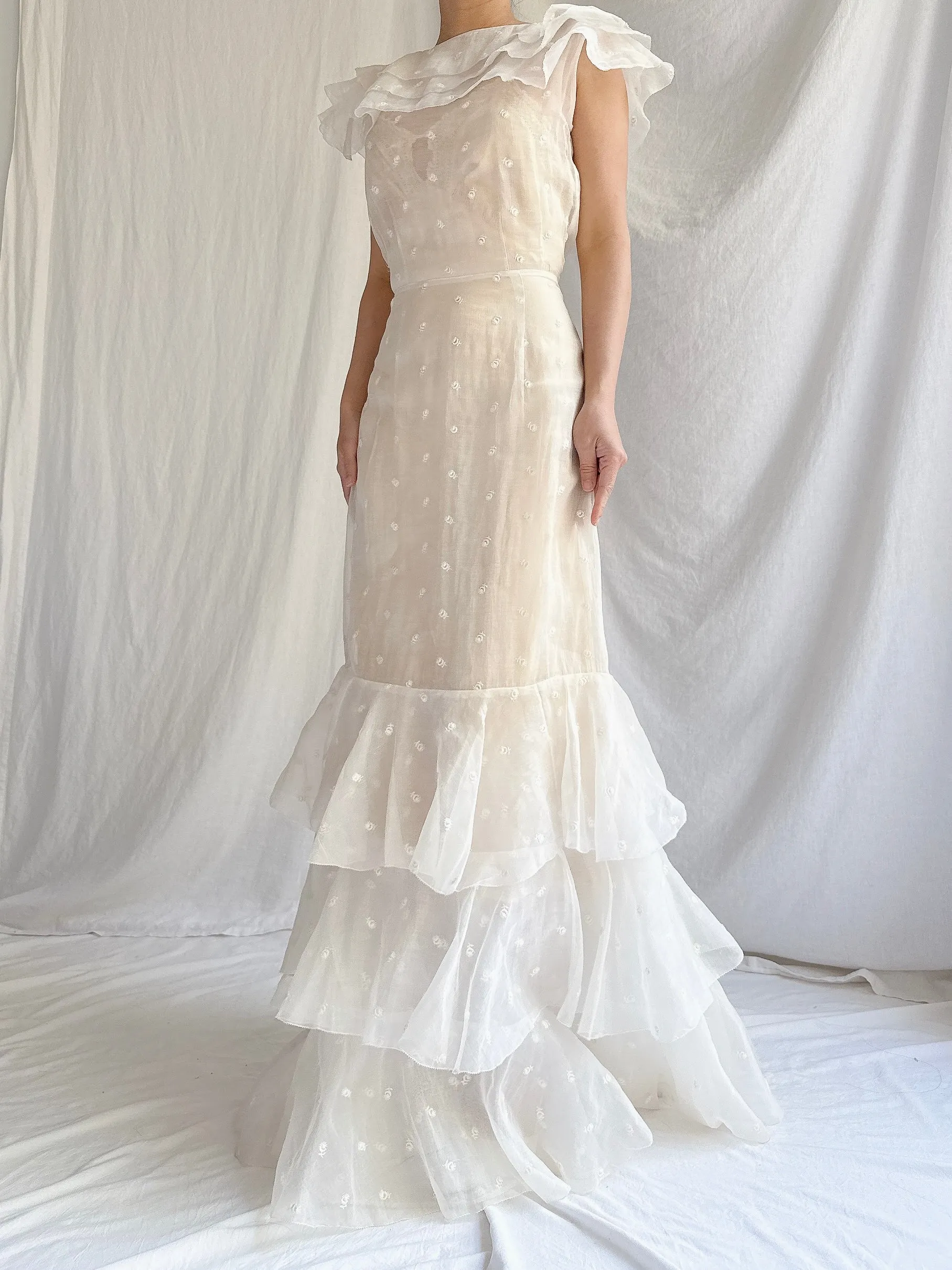 1930s Organza Embroidered Gown - XS/S