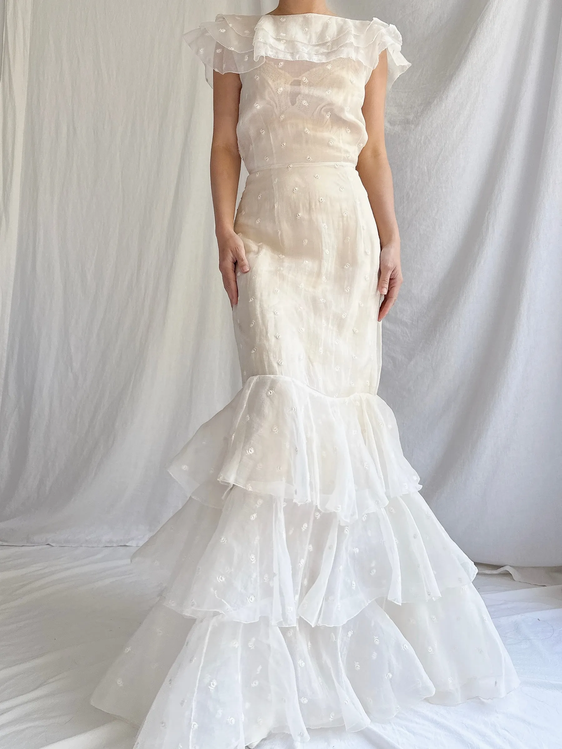 1930s Organza Embroidered Gown - XS/S