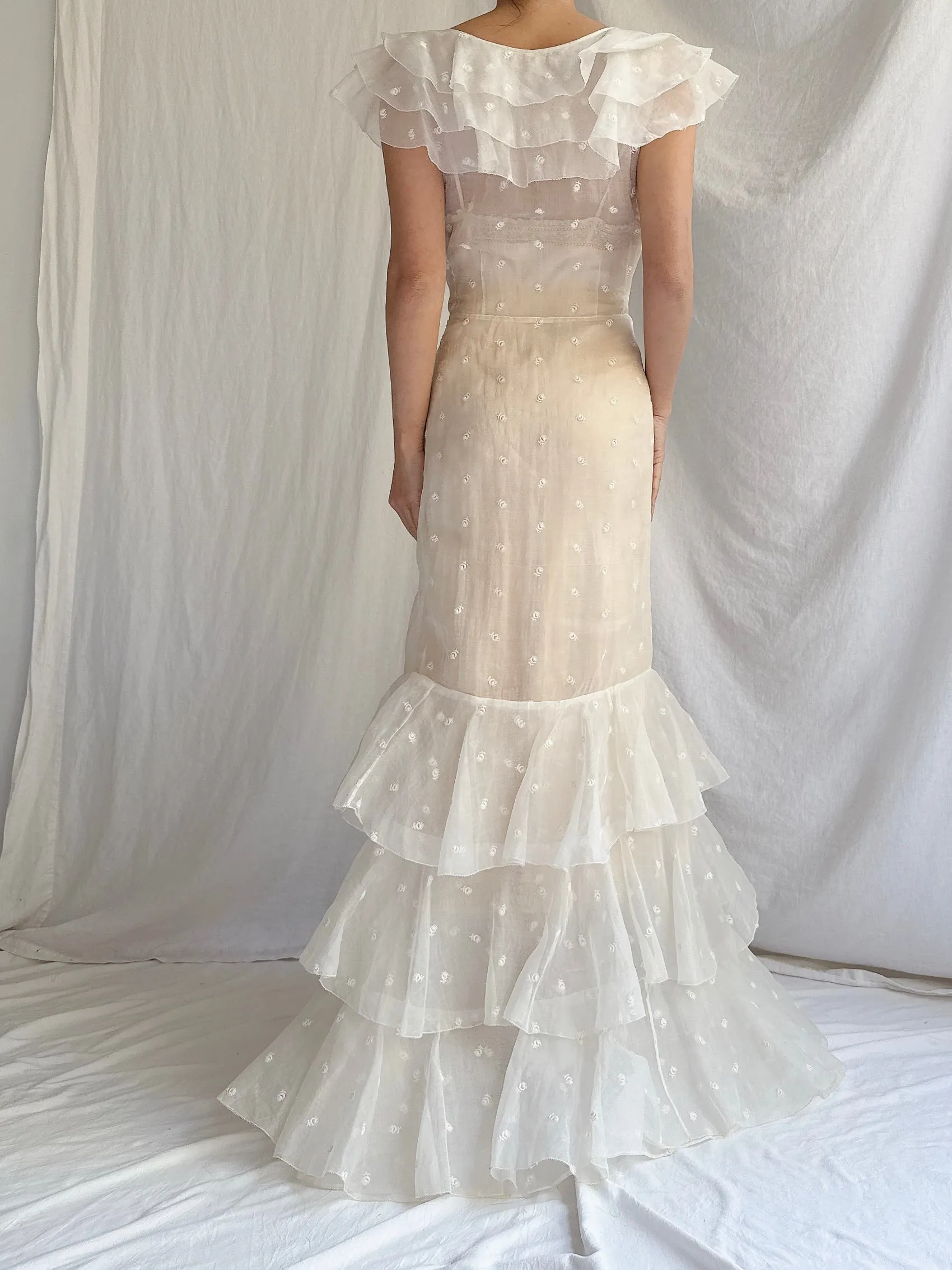 1930s Organza Embroidered Gown - XS/S