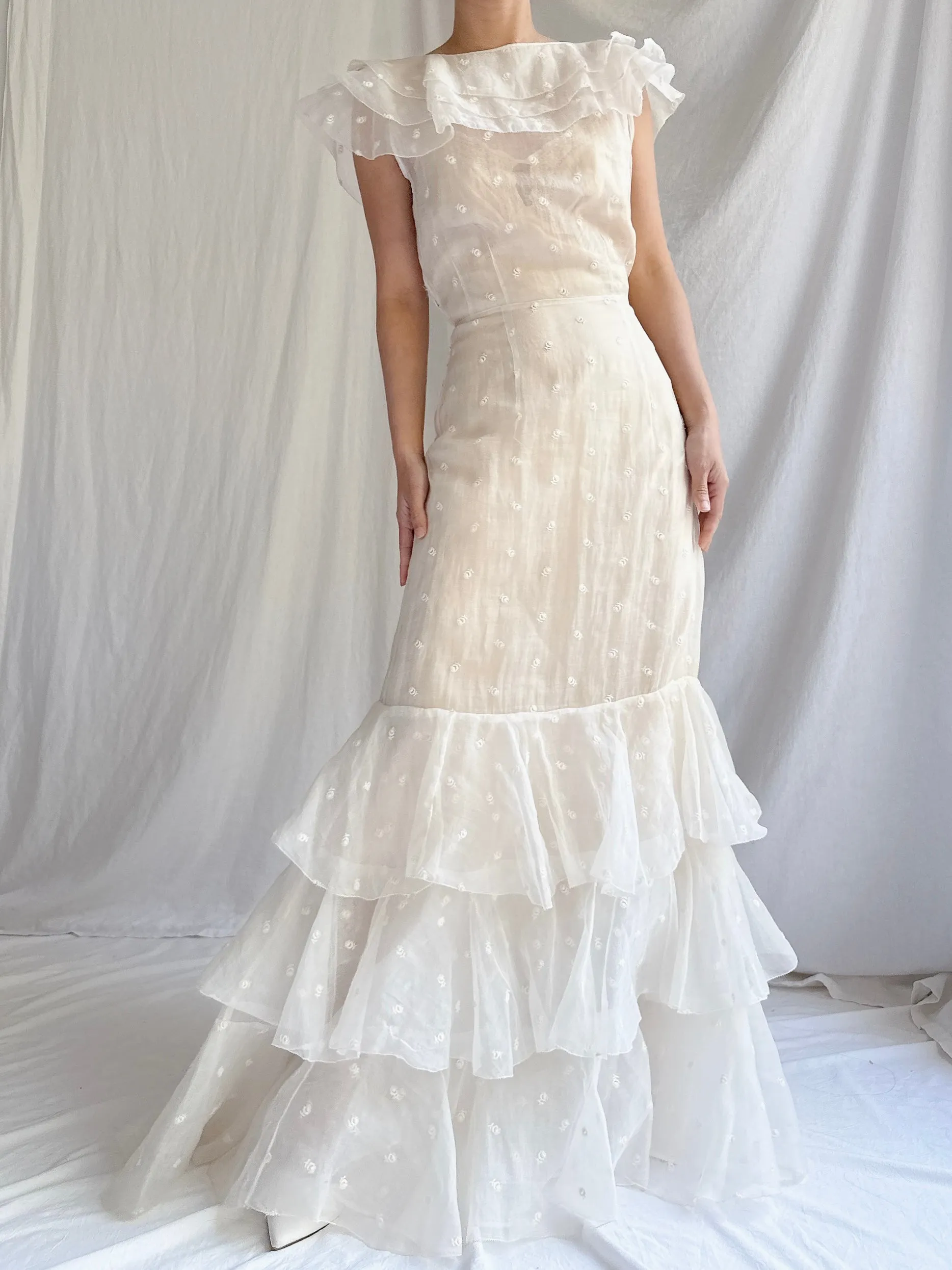 1930s Organza Embroidered Gown - XS/S
