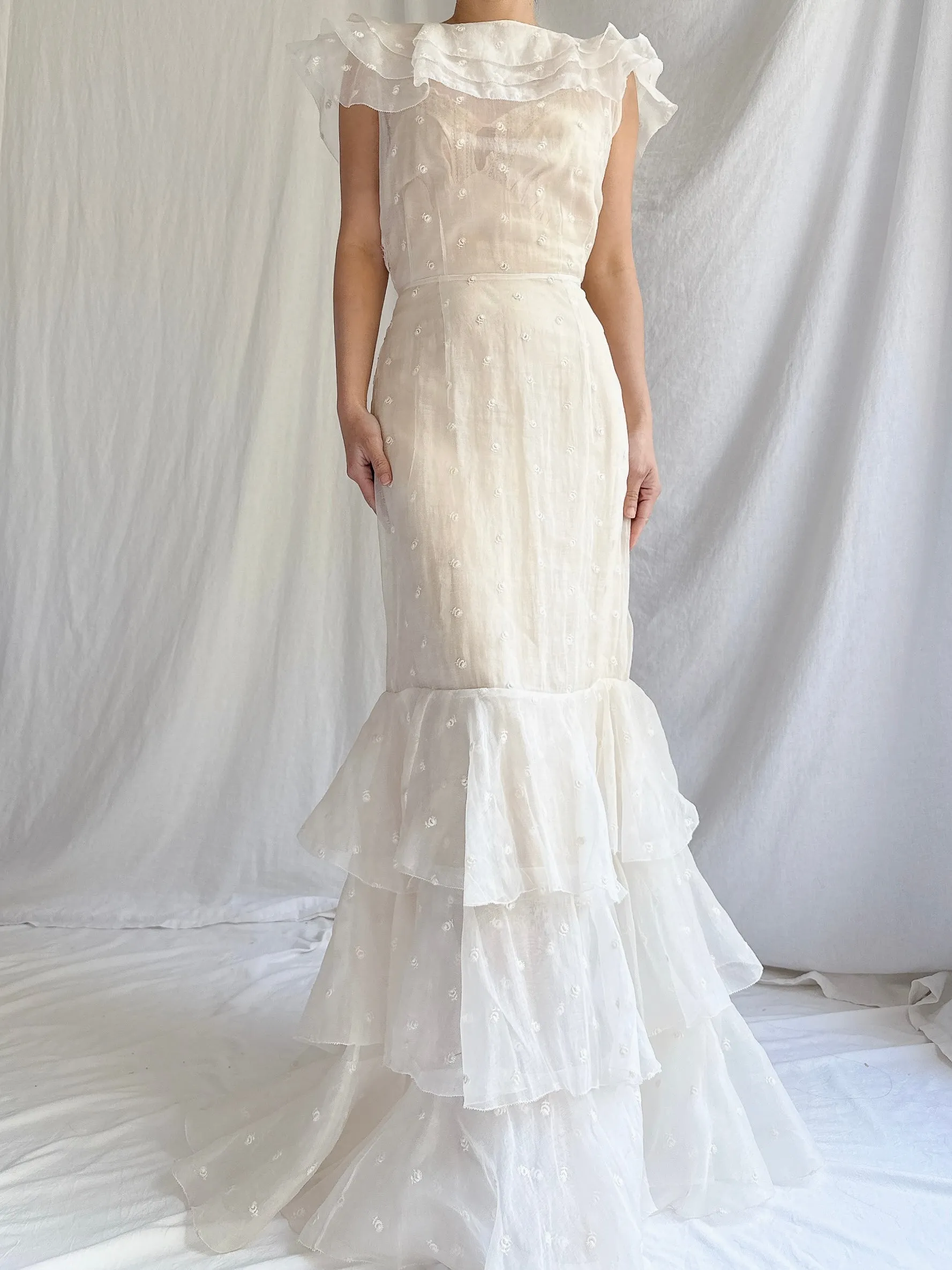 1930s Organza Embroidered Gown - XS/S