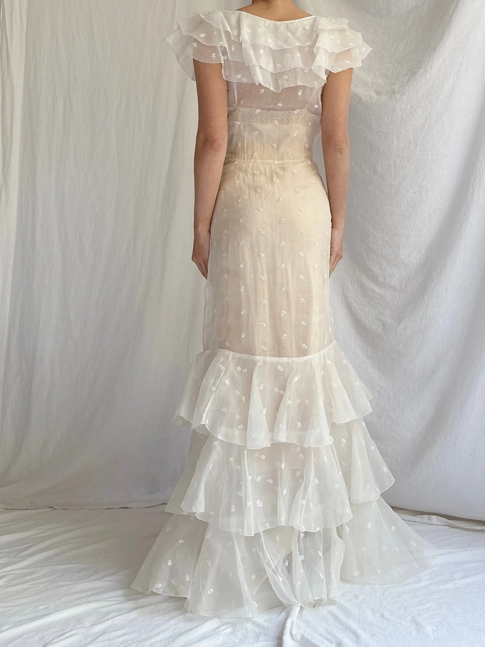 1930s Organza Embroidered Gown - XS/S