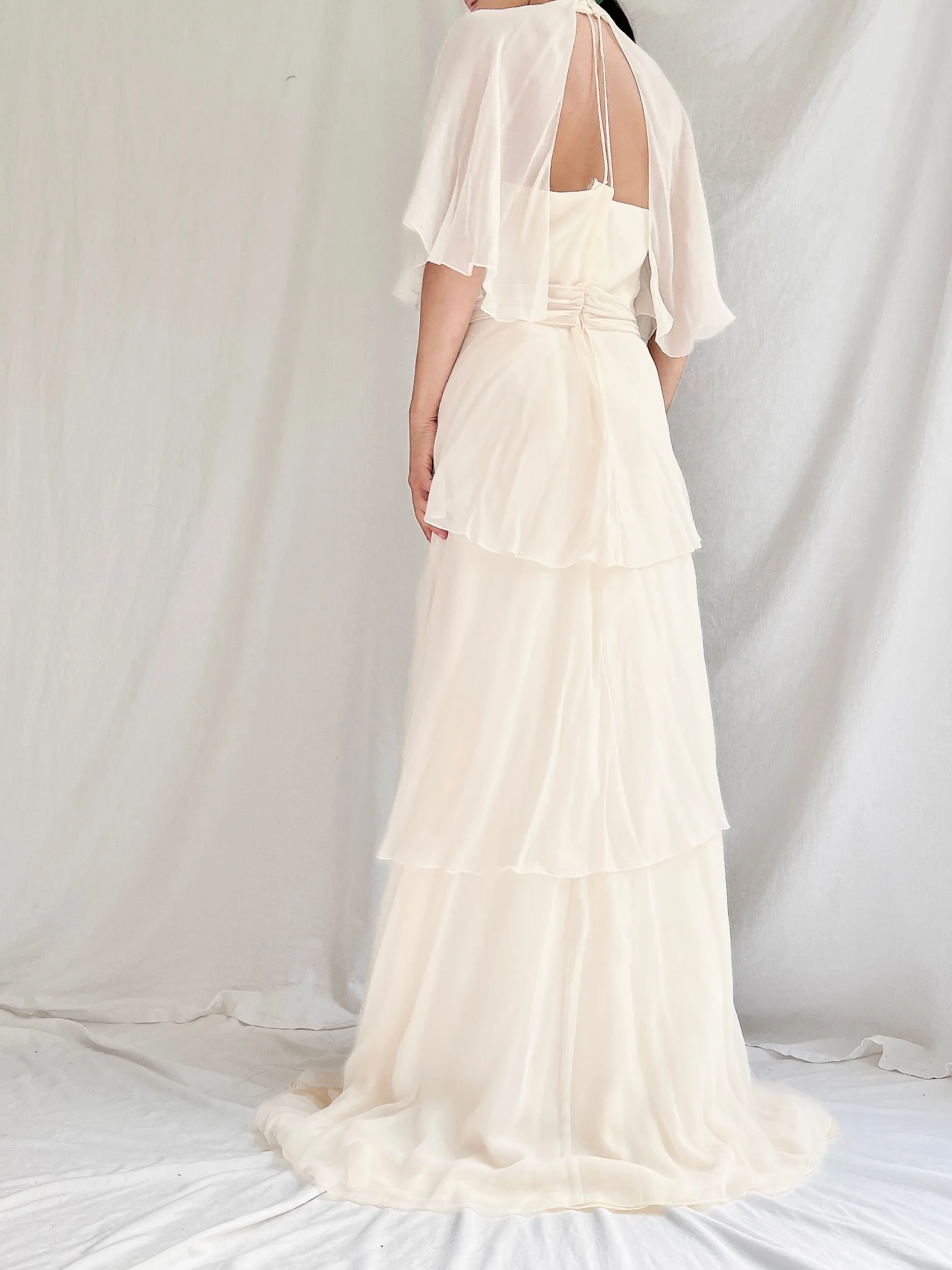 1970s Chiffon Tiered Gown - S