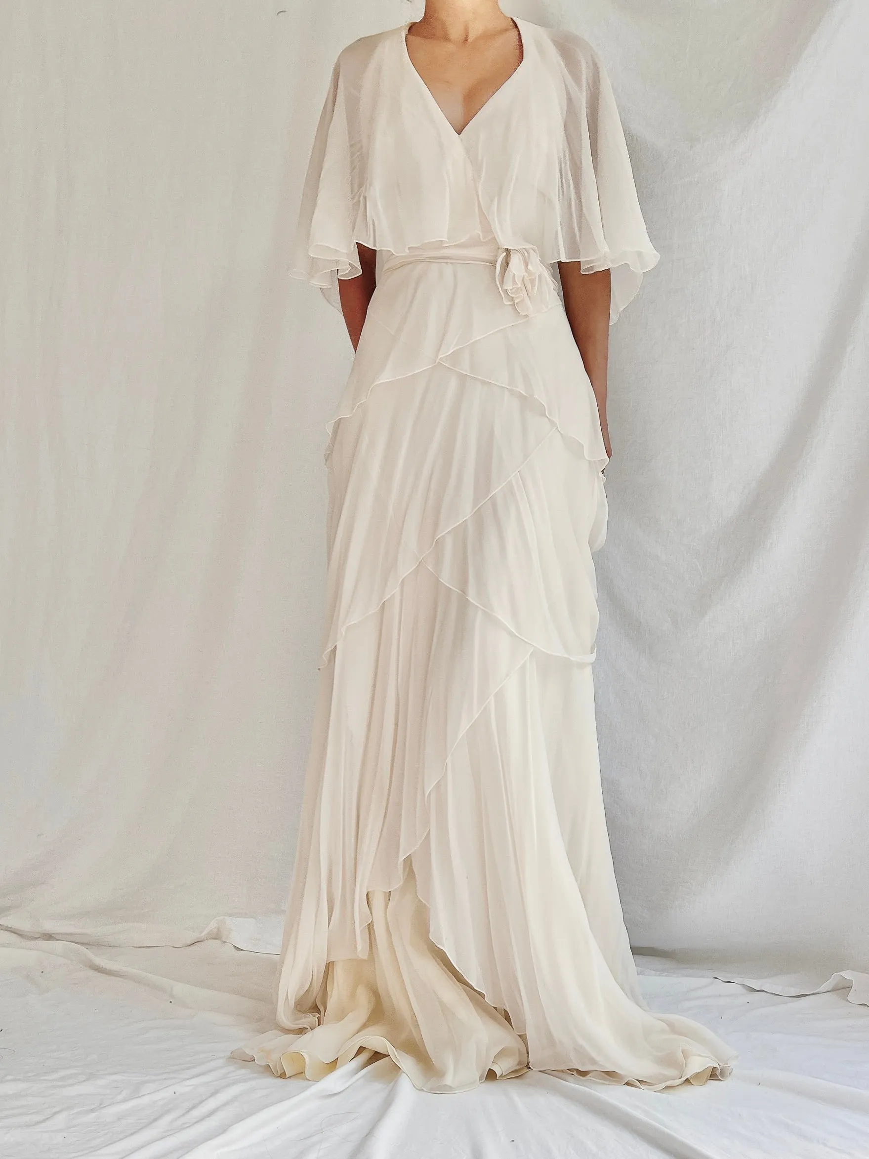 1970s Chiffon Tiered Gown - S