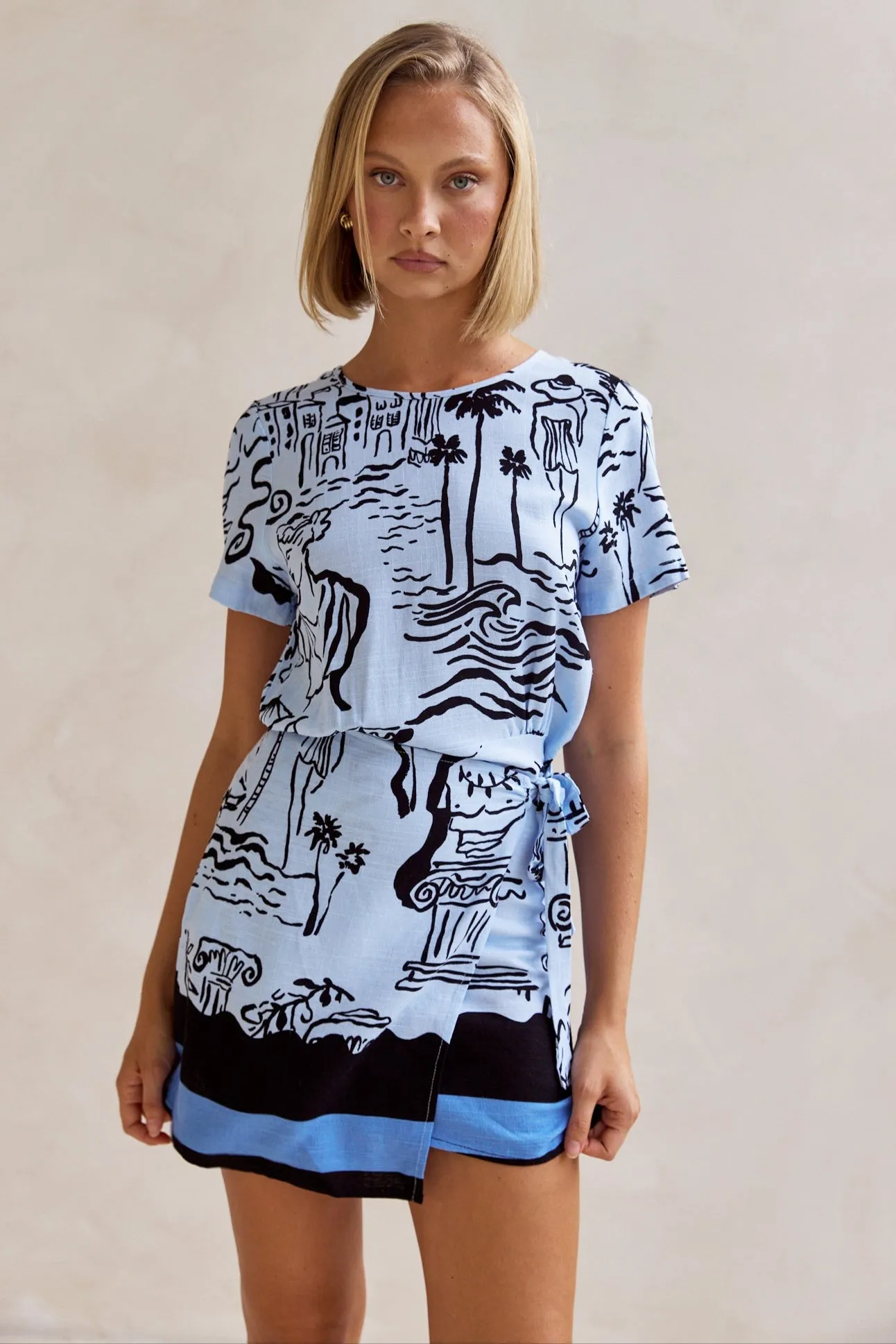 Alexandria Wrap Mini Dress (Blue)