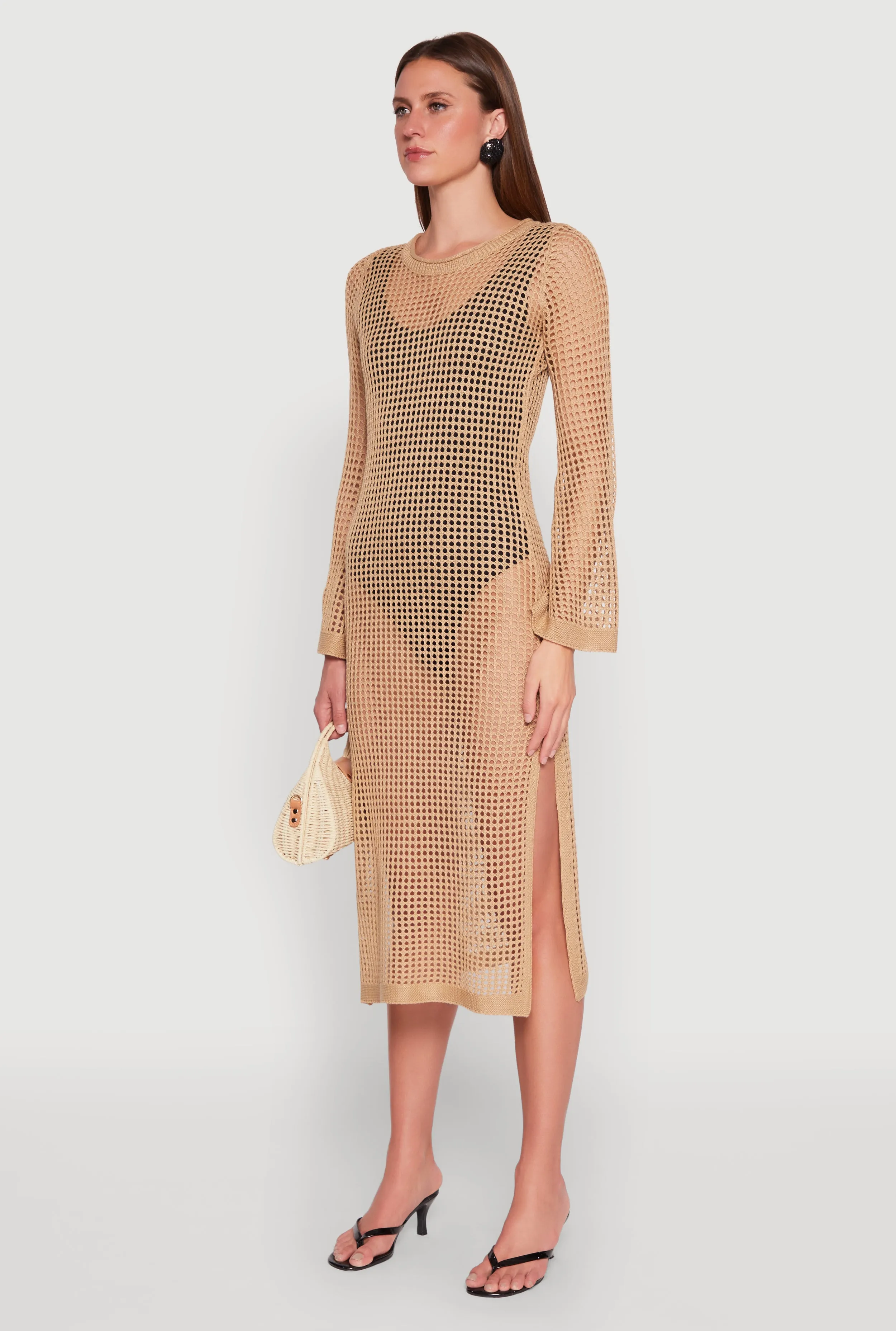 Almost Famous Crochet Side Slit Maxi Dress