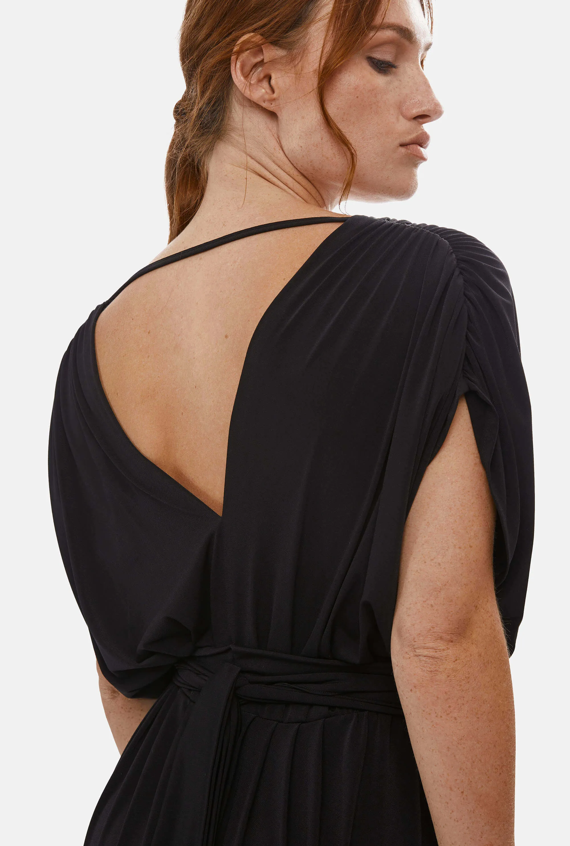 Batwing Pleated Maxi Dress Black