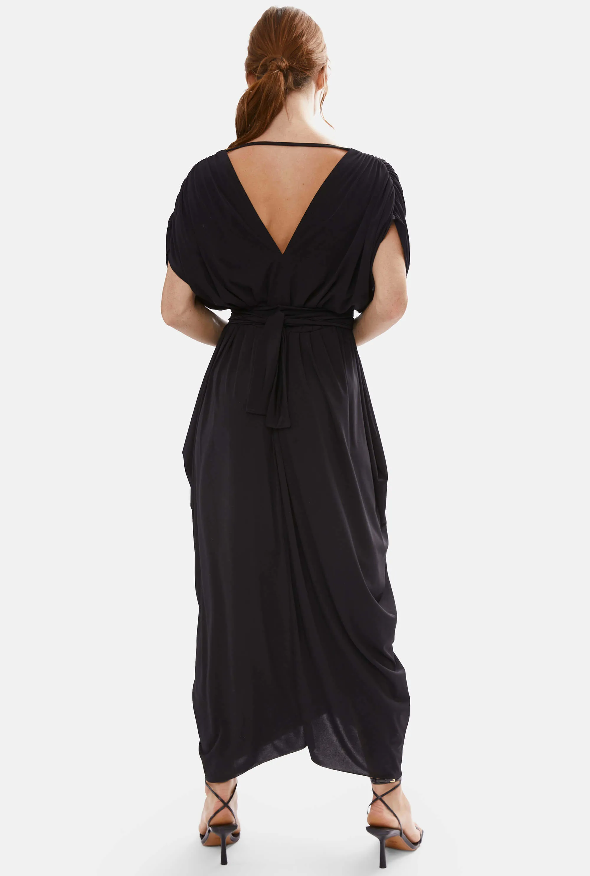 Batwing Pleated Maxi Dress Black