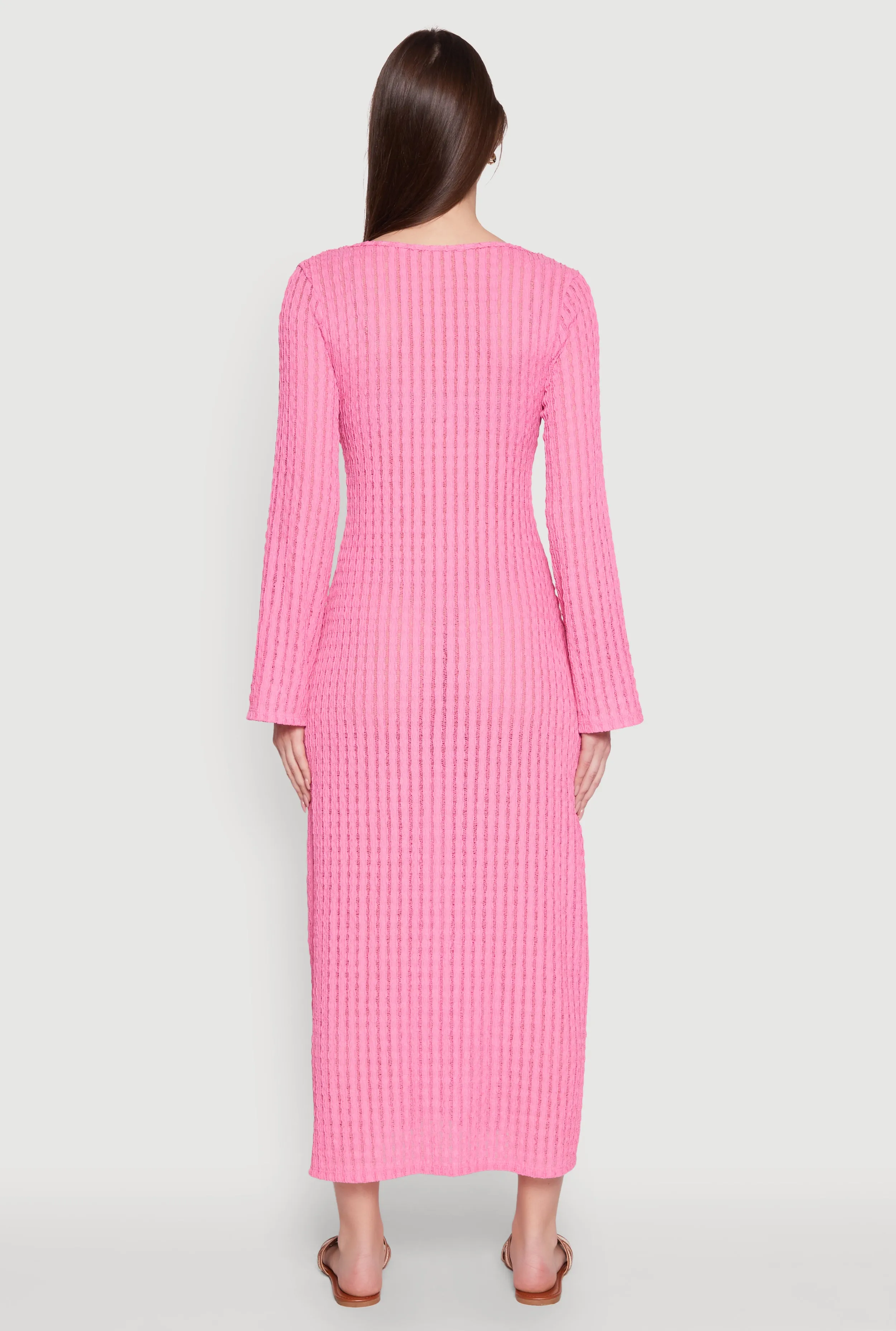 Beaded Notch Neck Textured Knit Maxi Dress