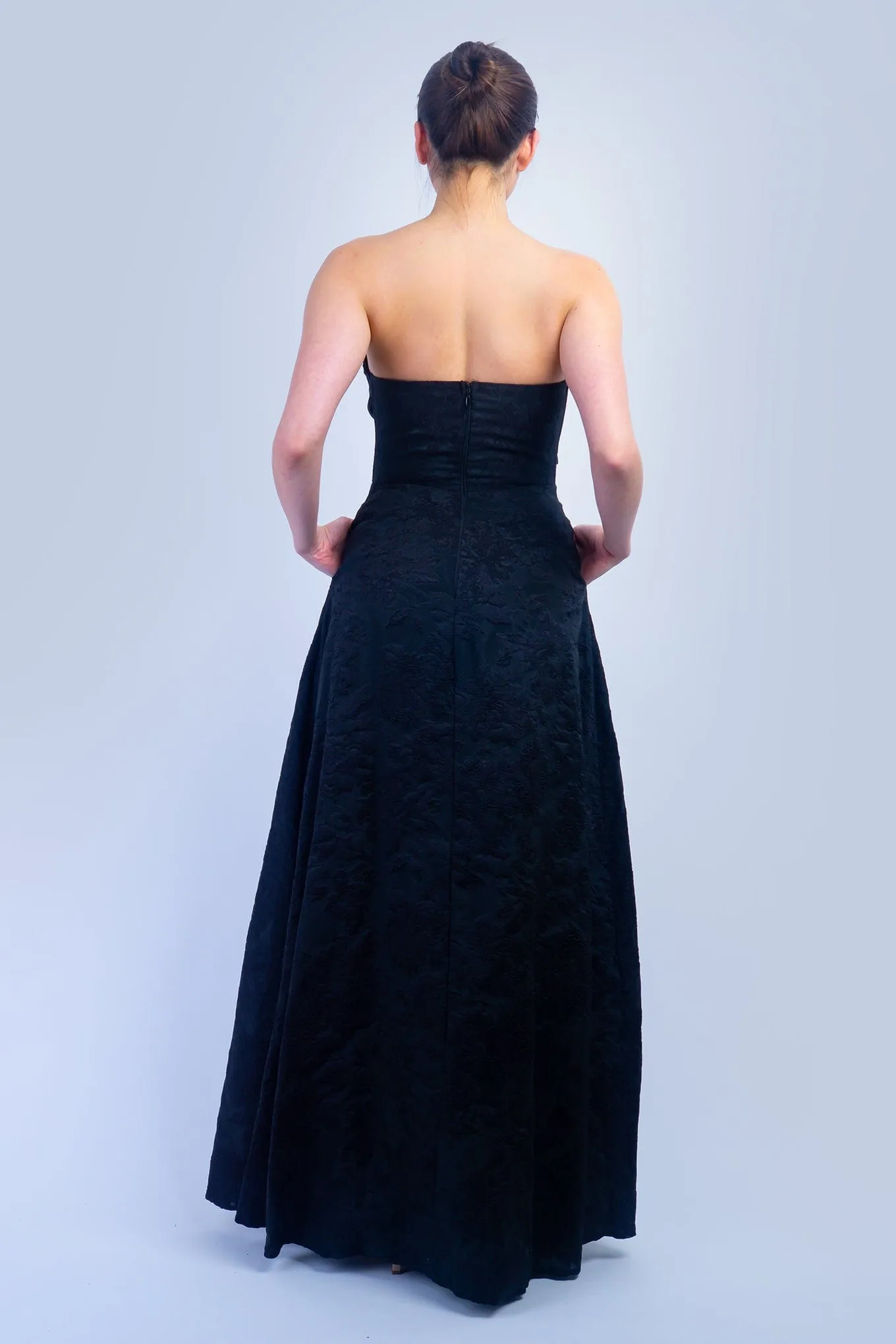 Black Strapless Brocade Corset Gown