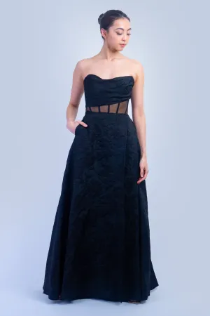 Black Strapless Brocade Corset Gown