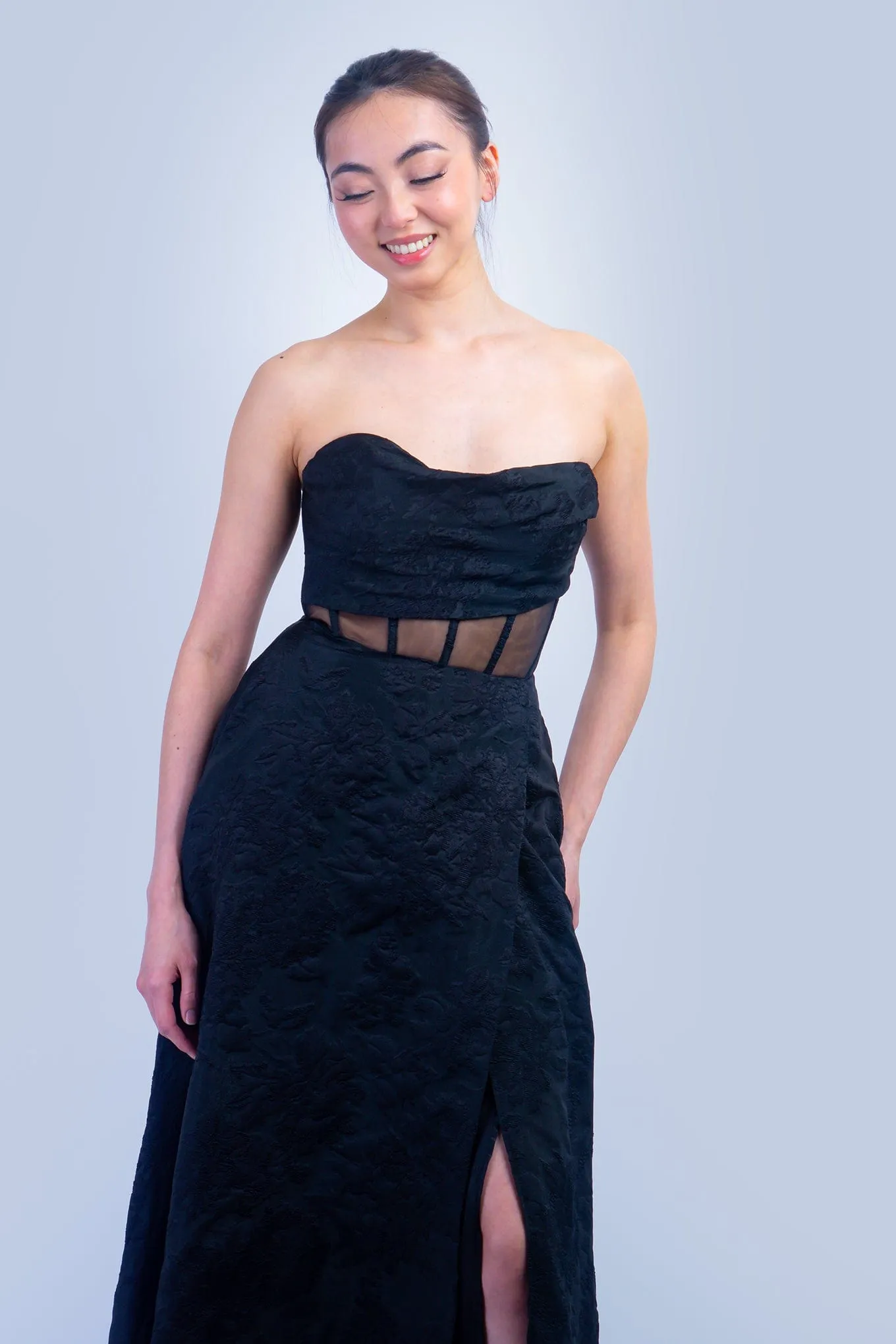 Black Strapless Brocade Corset Gown