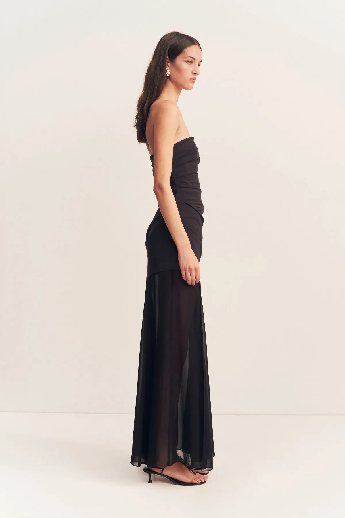 BLAINEY STRAPLESS DRAPED MAXI DRESS - BLACK