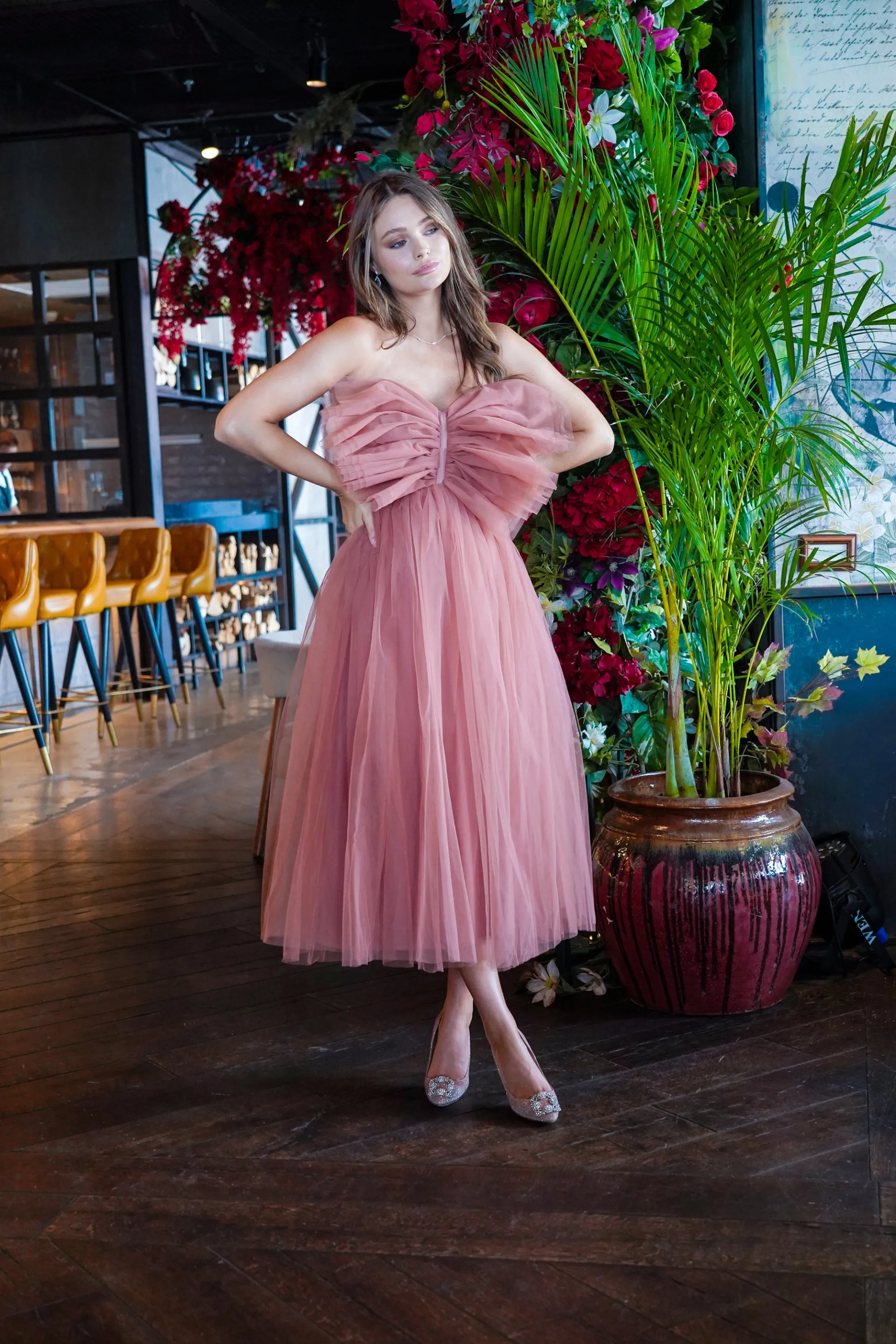 Butterfly Mauve Tulle Midi Dress