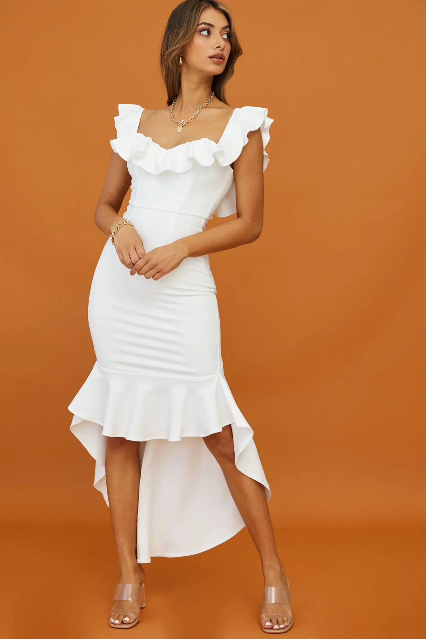 Cloud 9 Bardot Neckline Corset Back Dress White