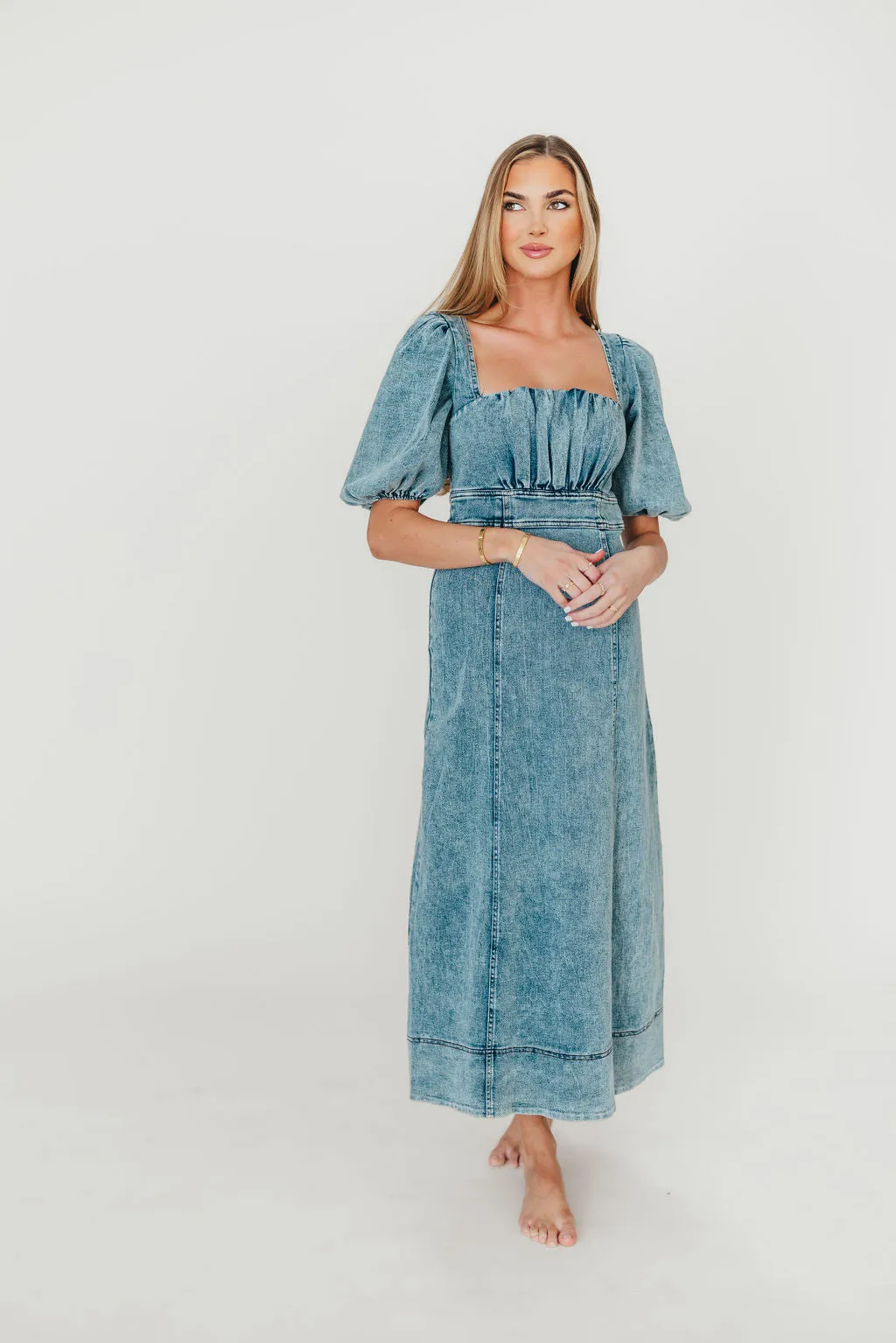 Cora Balloon Sleeve Denim Maxi Dress