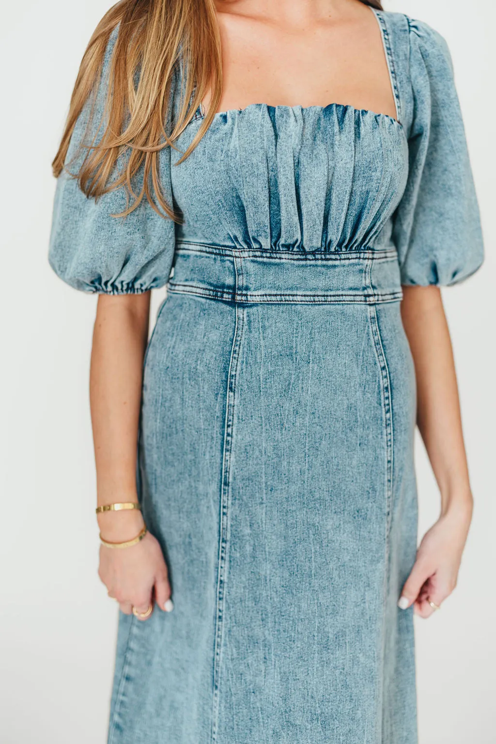Cora Balloon Sleeve Denim Maxi Dress