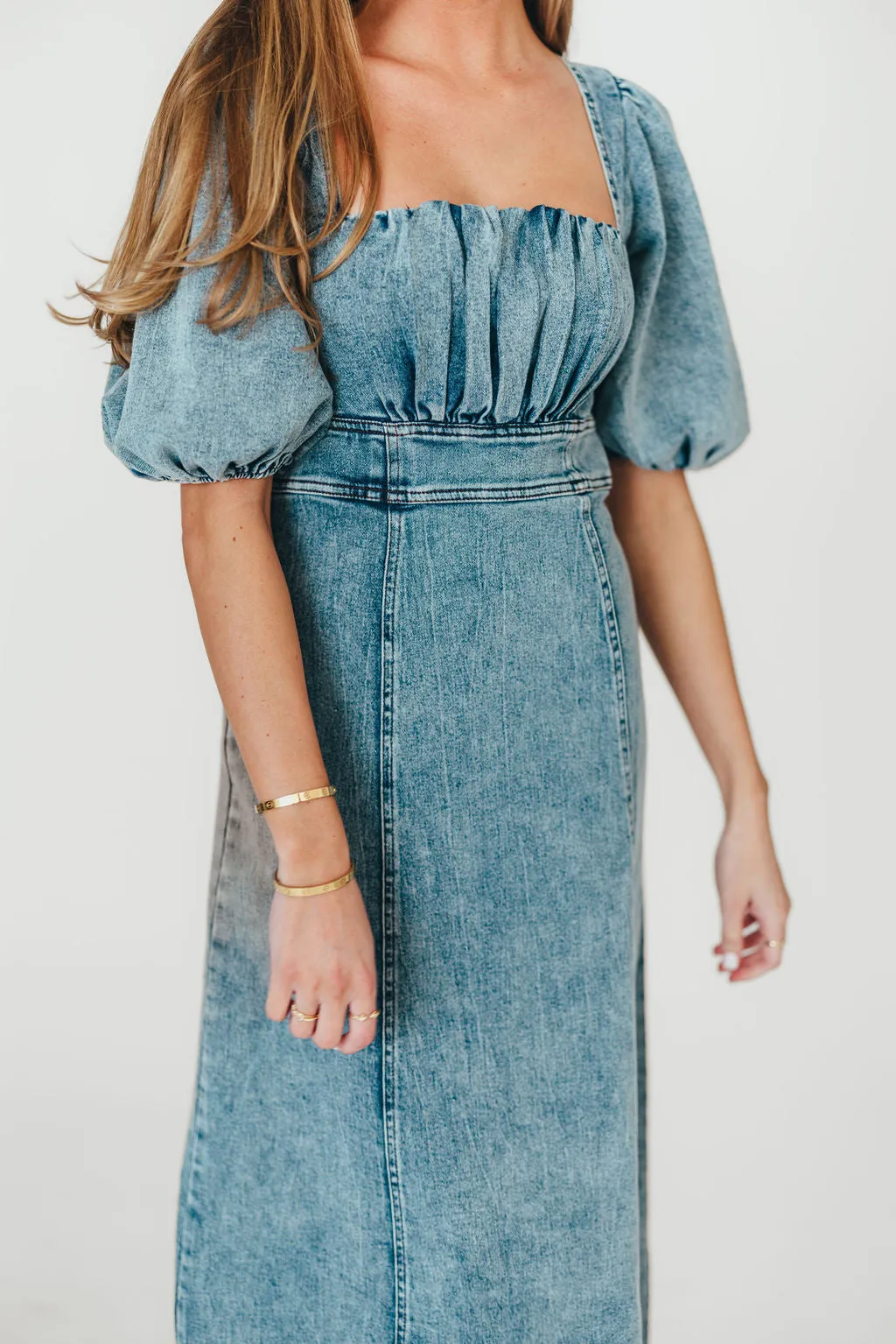 Cora Balloon Sleeve Denim Maxi Dress
