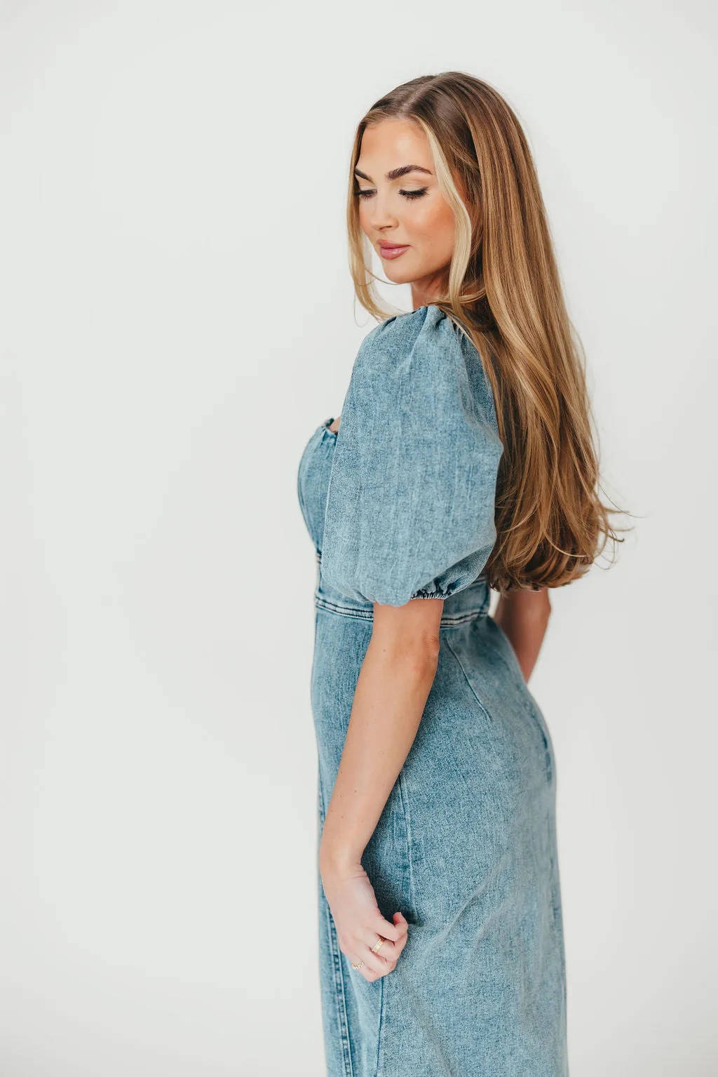 Cora Balloon Sleeve Denim Maxi Dress