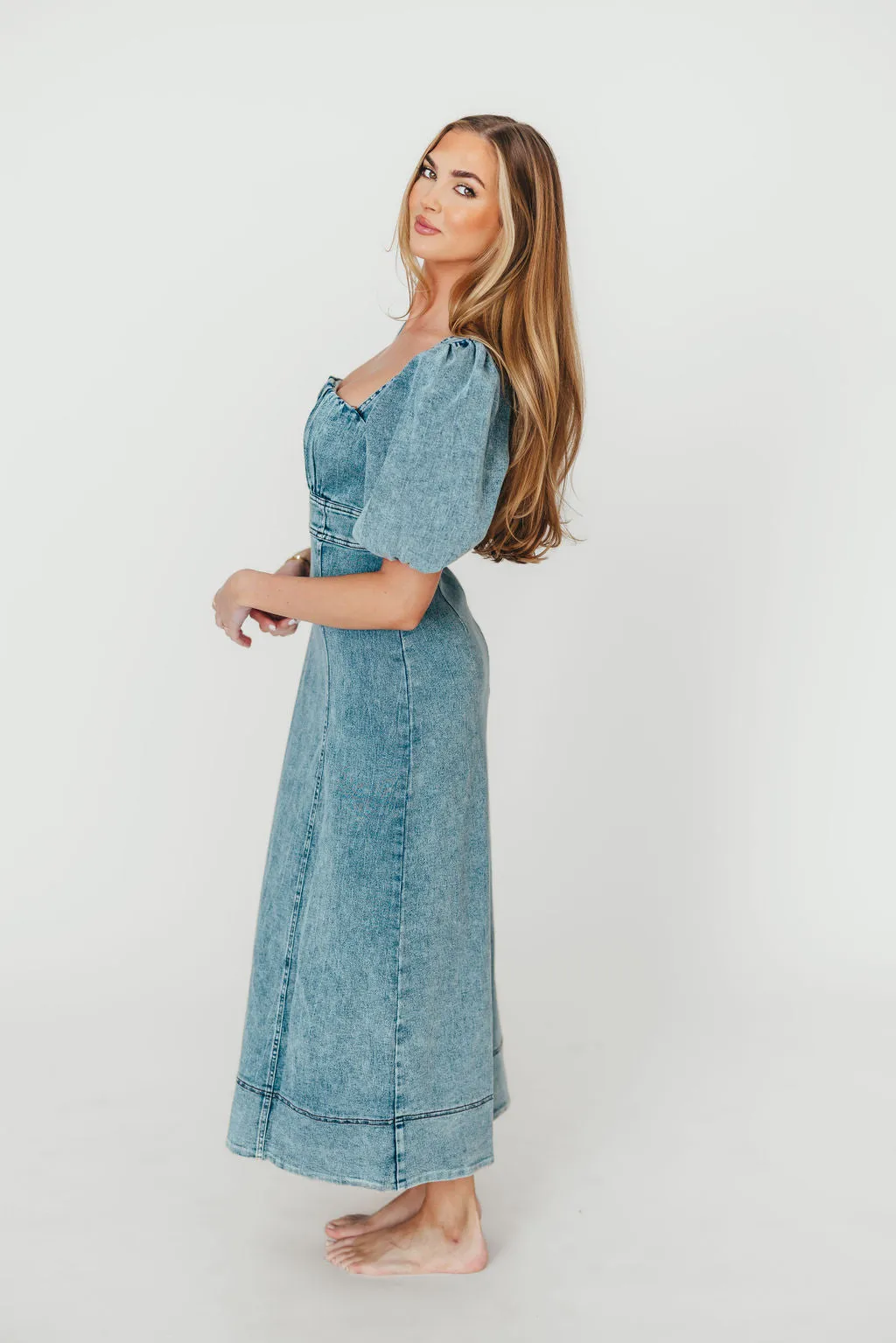 Cora Balloon Sleeve Denim Maxi Dress