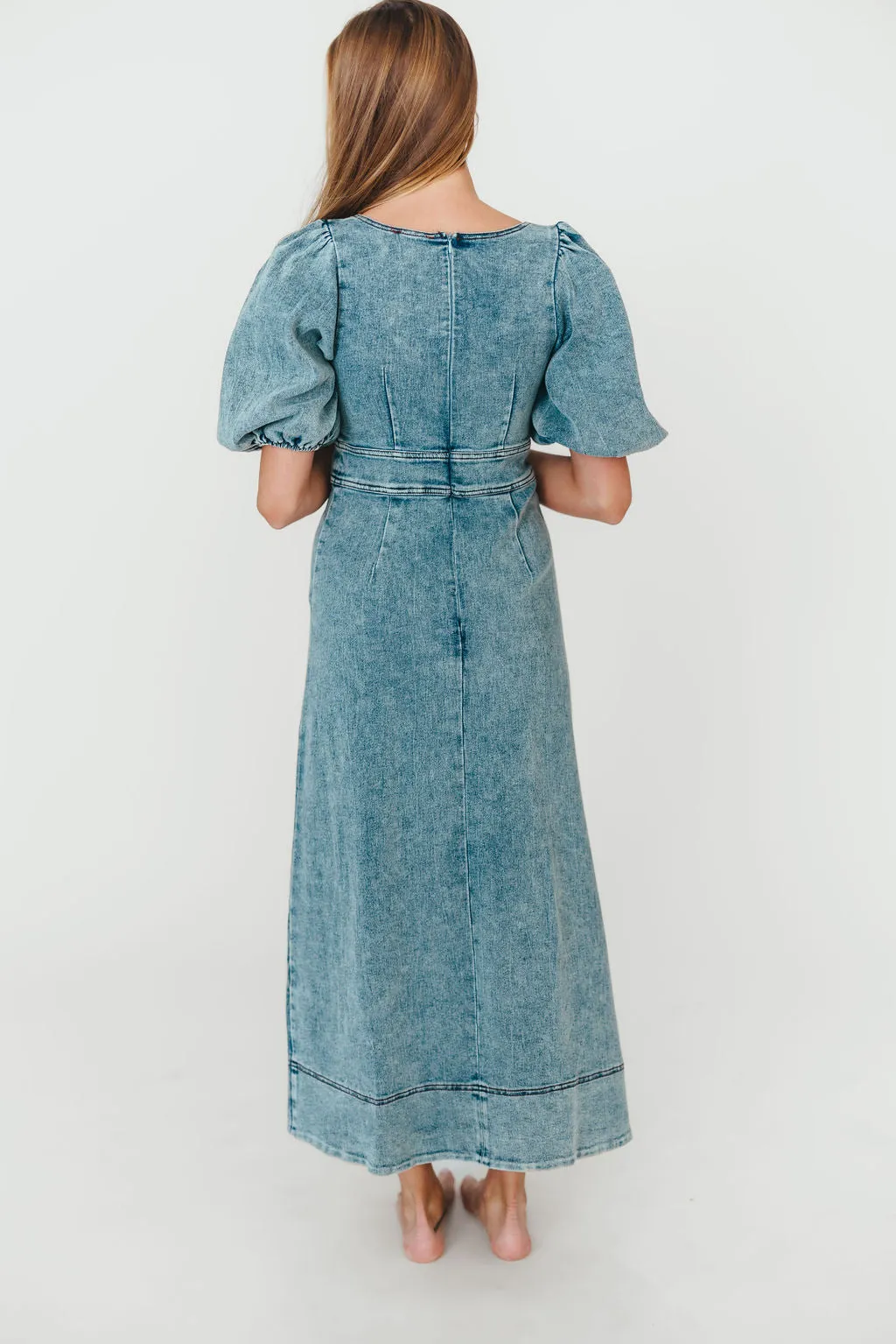 Cora Balloon Sleeve Denim Maxi Dress