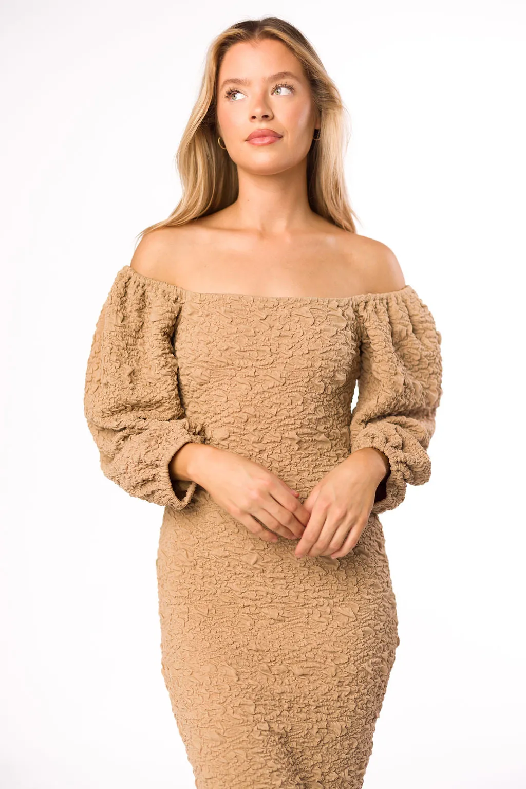 Darcy Square Neck Midi Dress in Taupe