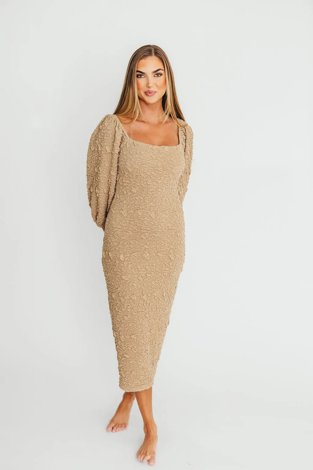 Darcy Square Neck Midi Dress in Taupe