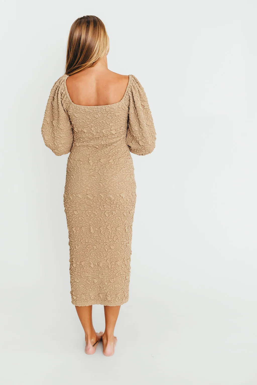 Darcy Square Neck Midi Dress in Taupe