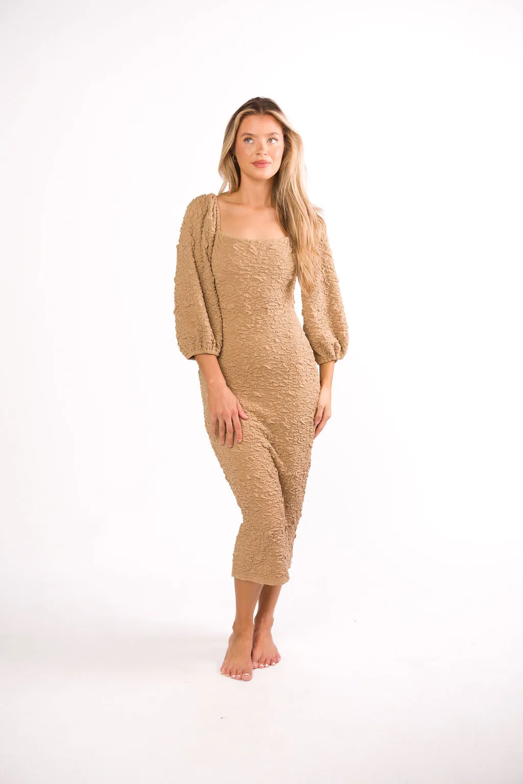 Darcy Square Neck Midi Dress in Taupe