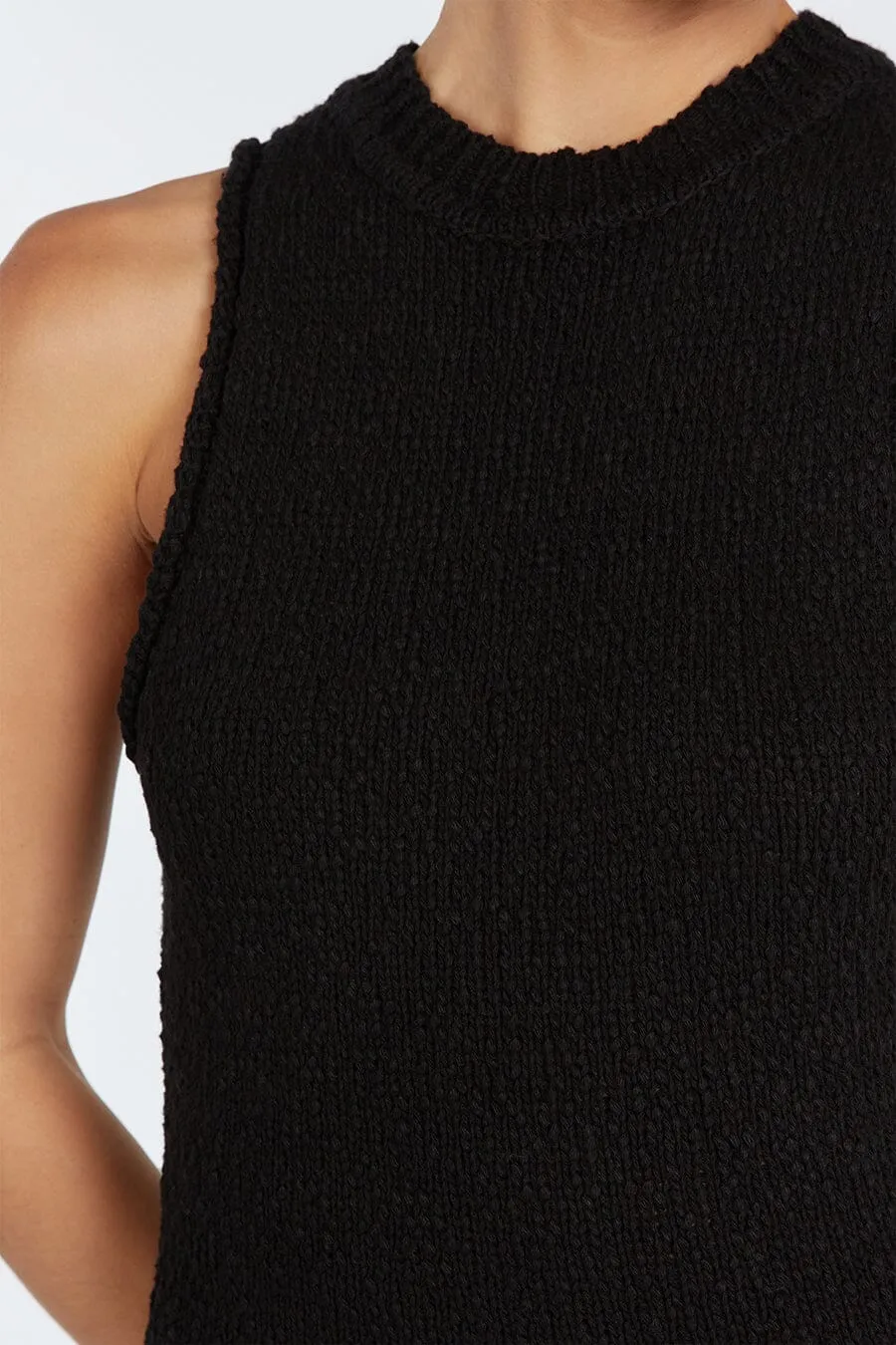 DION BLACK BOUCLE CREW MAXI DRESS