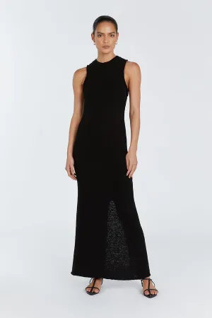 DION BLACK BOUCLE CREW MAXI DRESS