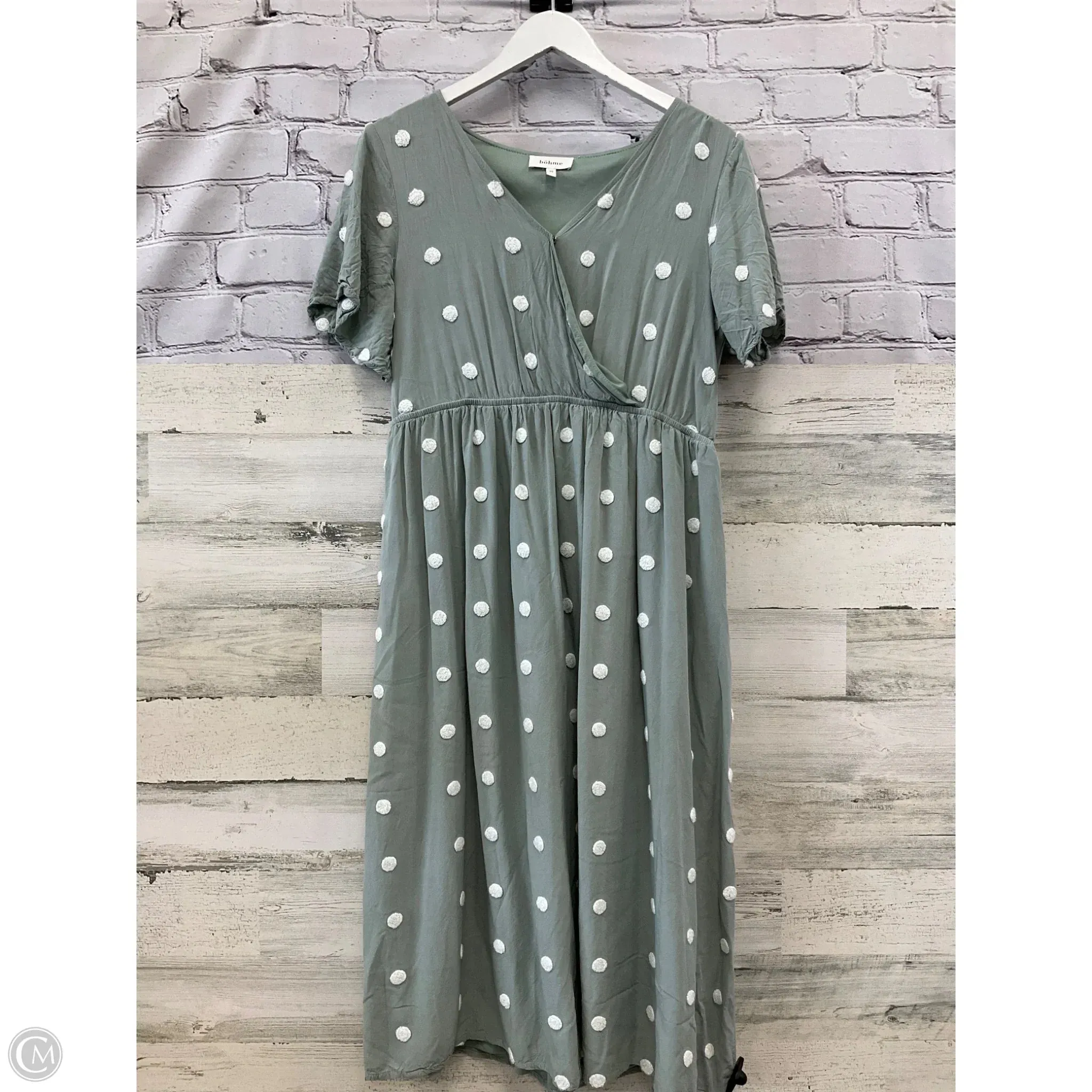 Dress Casual Midi By Bohme In Green & White, Size: M