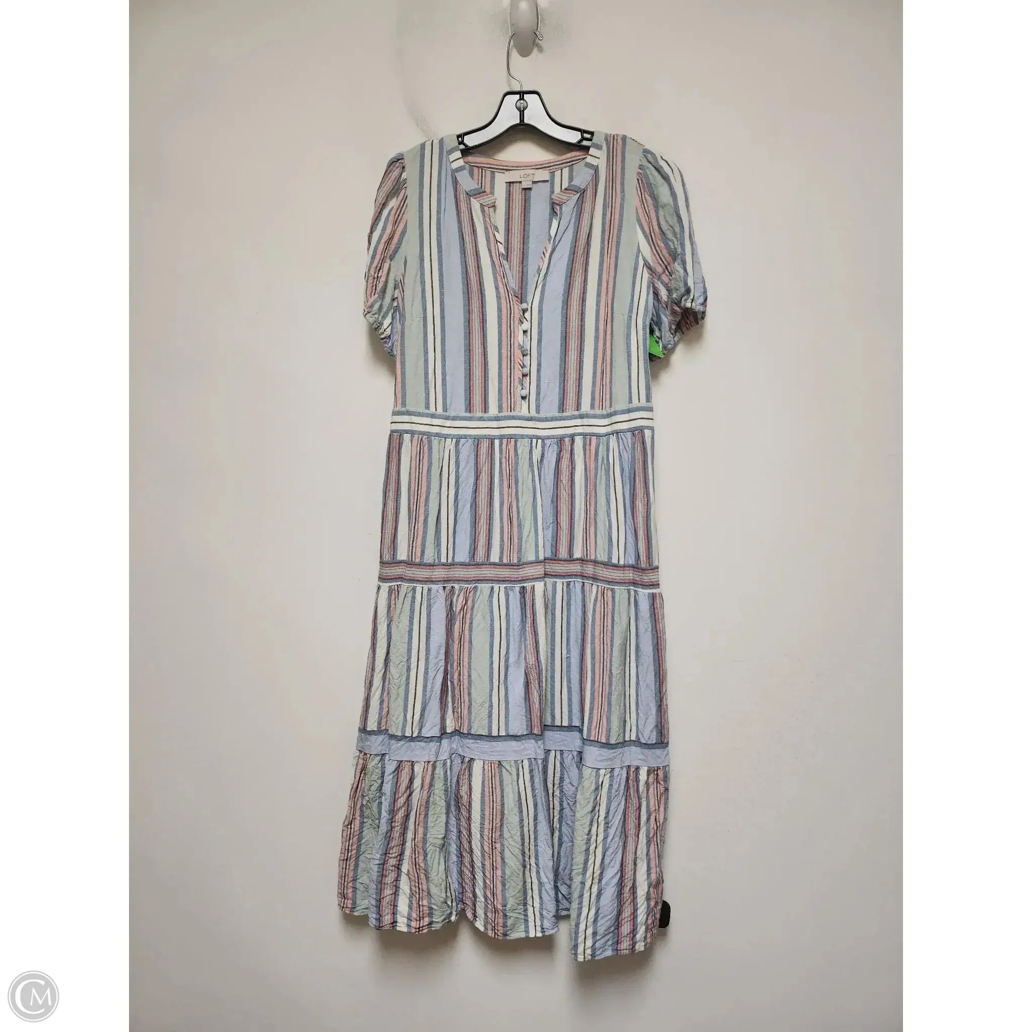 Dress Casual Midi By Loft In Striped Pattern, Size: L