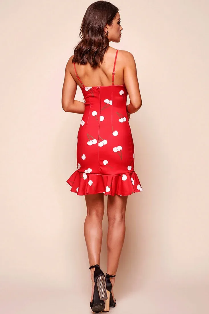 Emoji Cherry On Top Bodycon Mini Dress Red