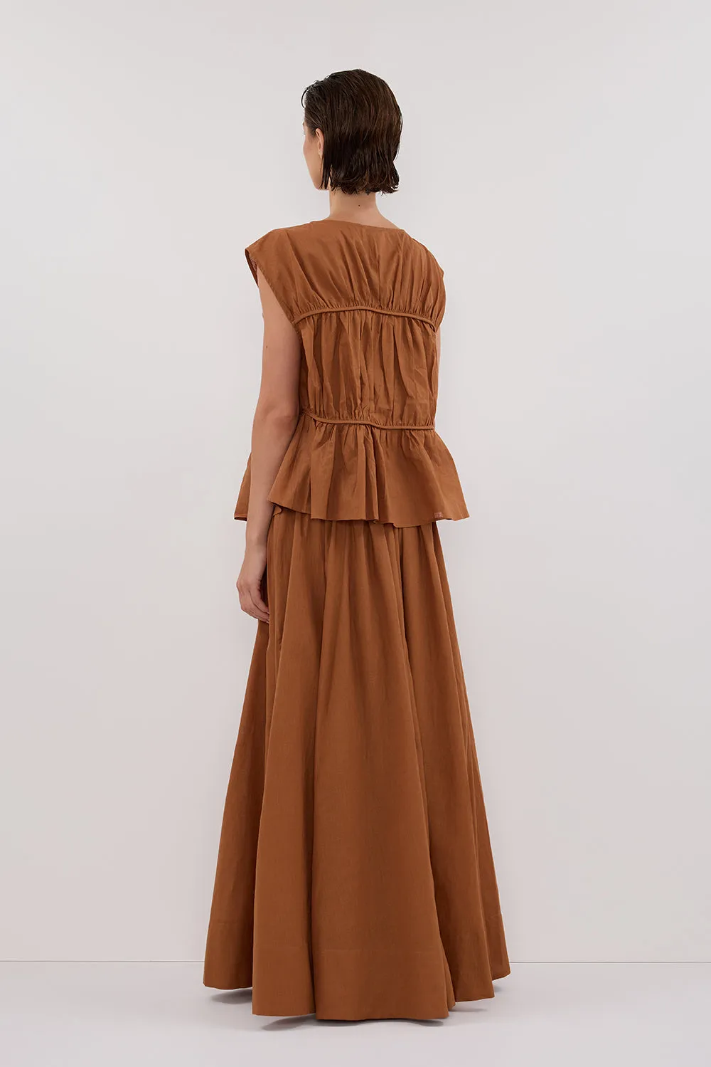 FLYNN RUST LINEN BLEND TIERED TOP