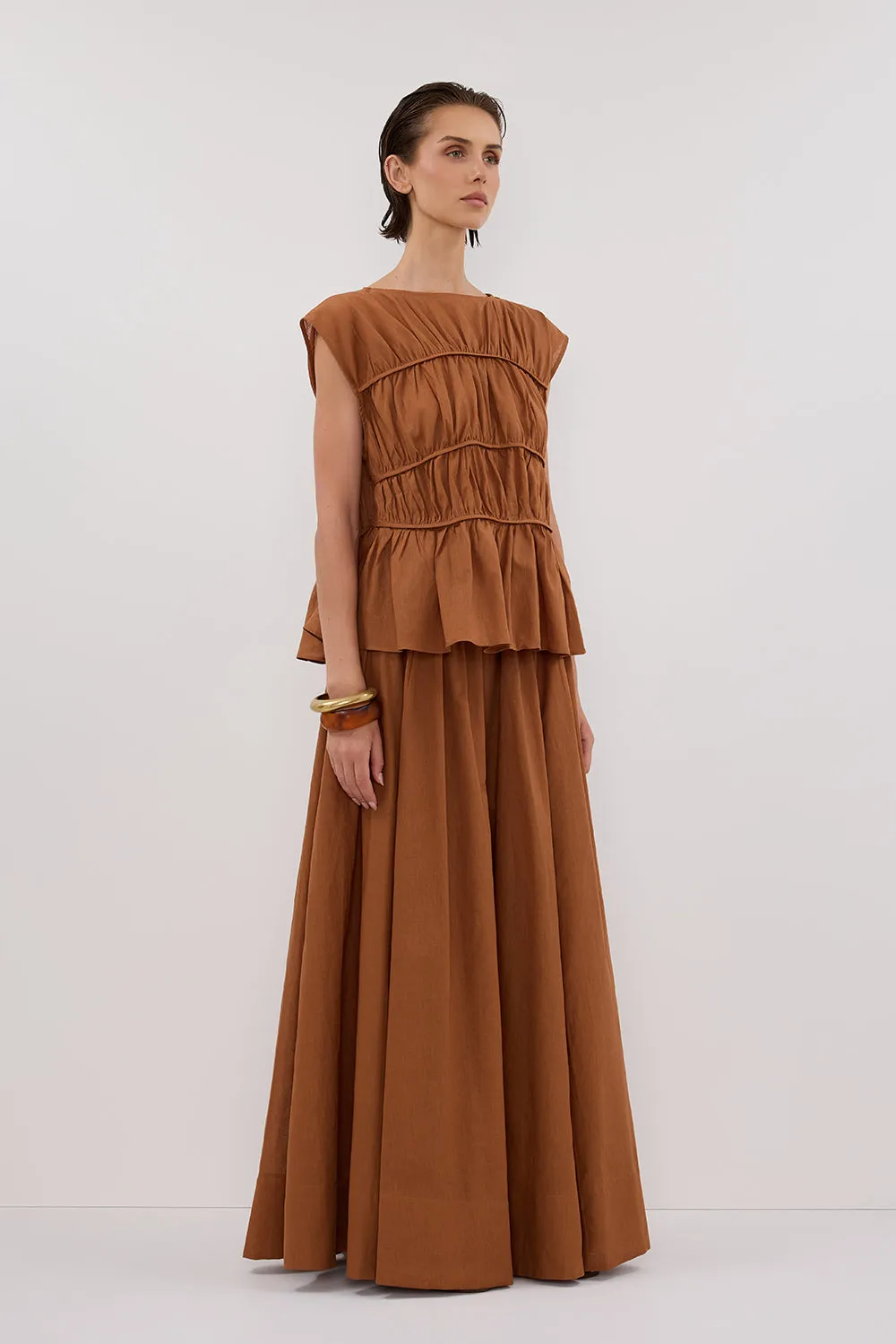 FLYNN RUST LINEN BLEND TIERED TOP
