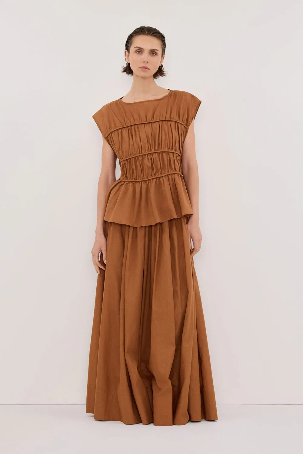 FLYNN RUST LINEN BLEND TIERED TOP