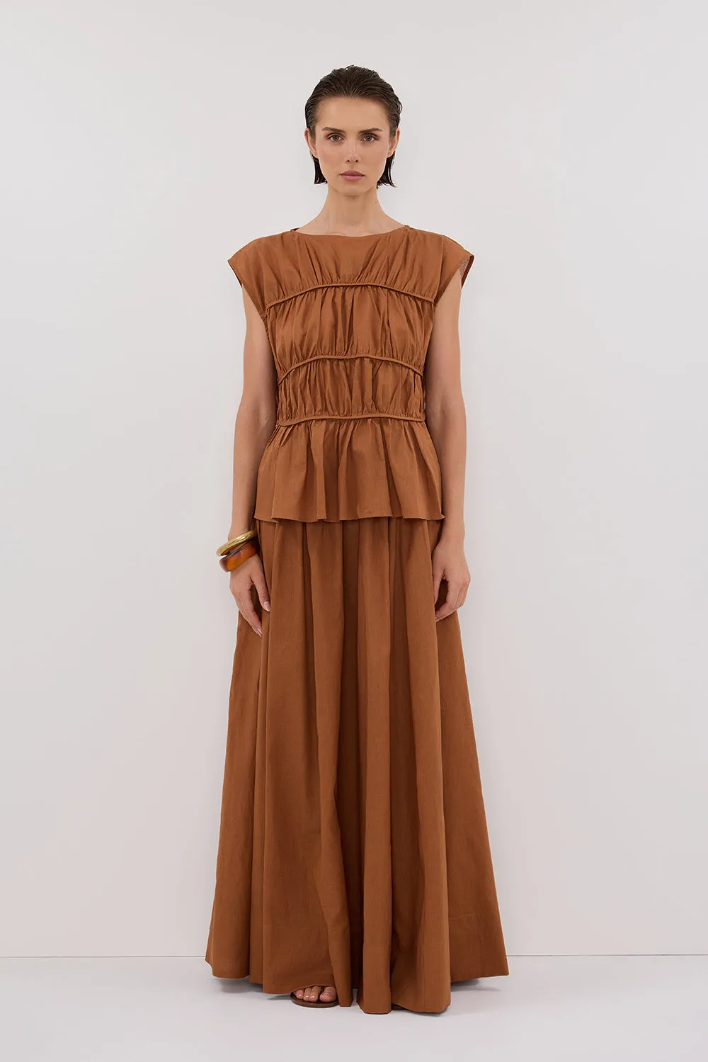 FLYNN RUST LINEN BLEND TIERED TOP