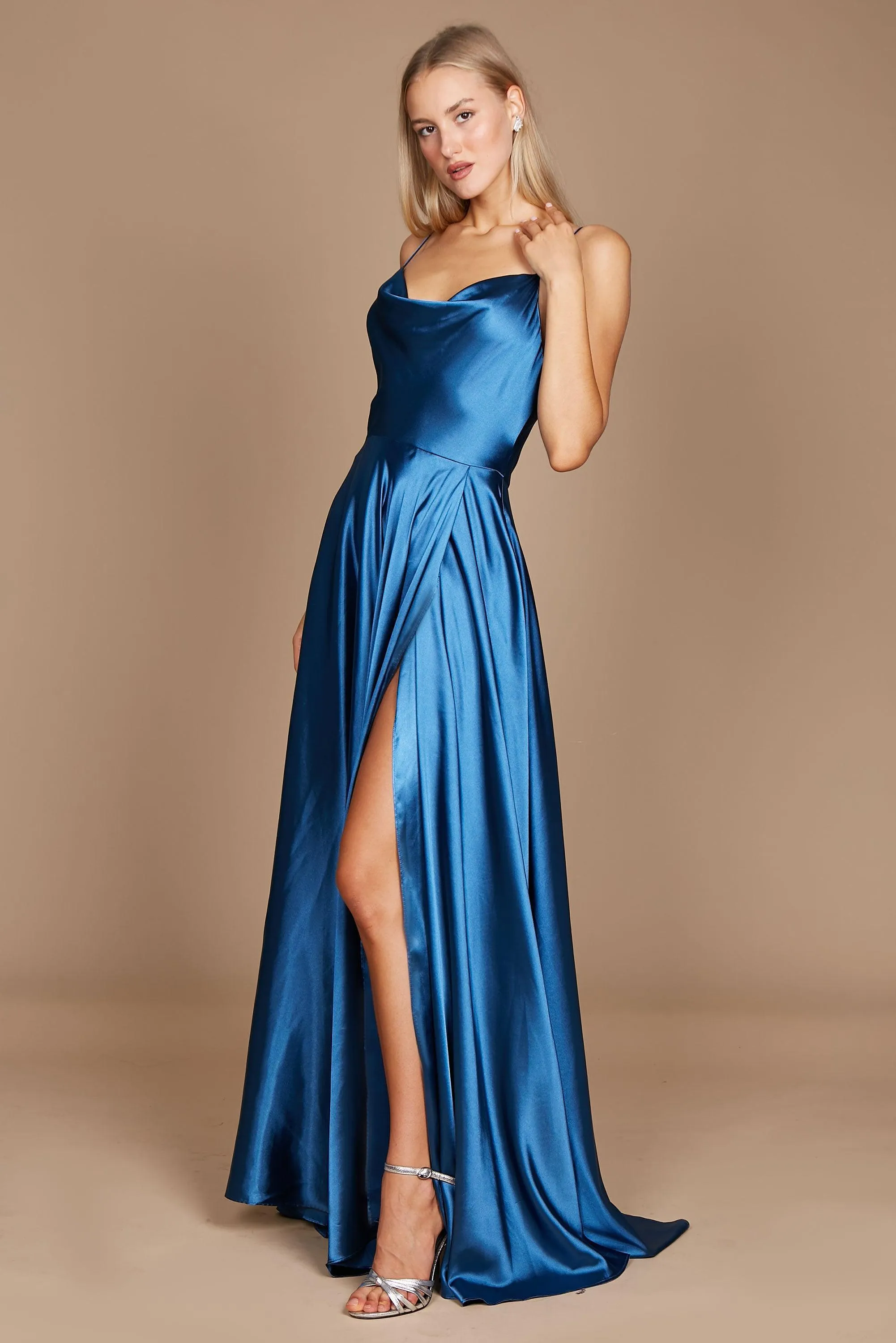 Formal Cowl Neck Spaghetti Strap Party Dress
