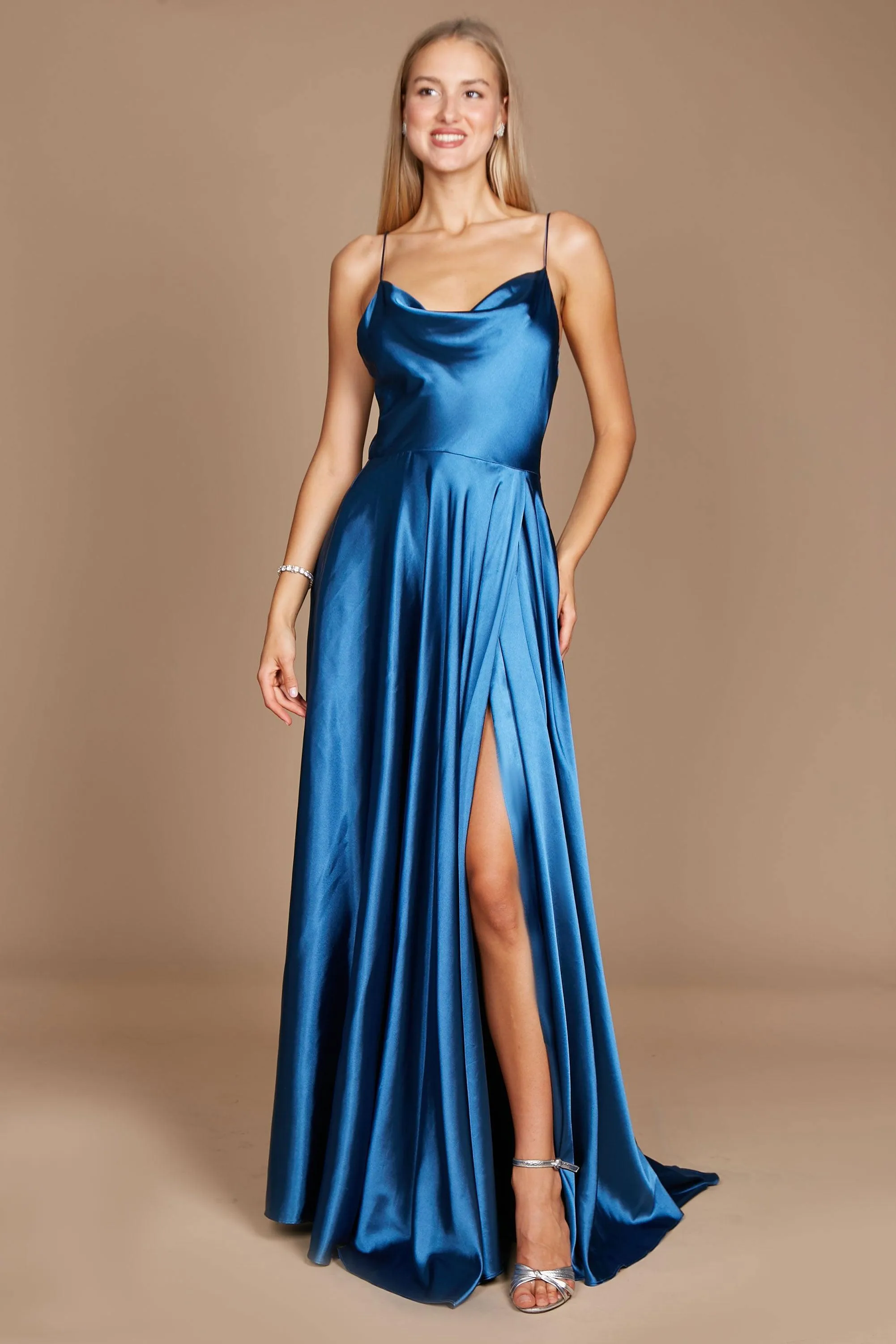 Formal Cowl Neck Spaghetti Strap Party Dress