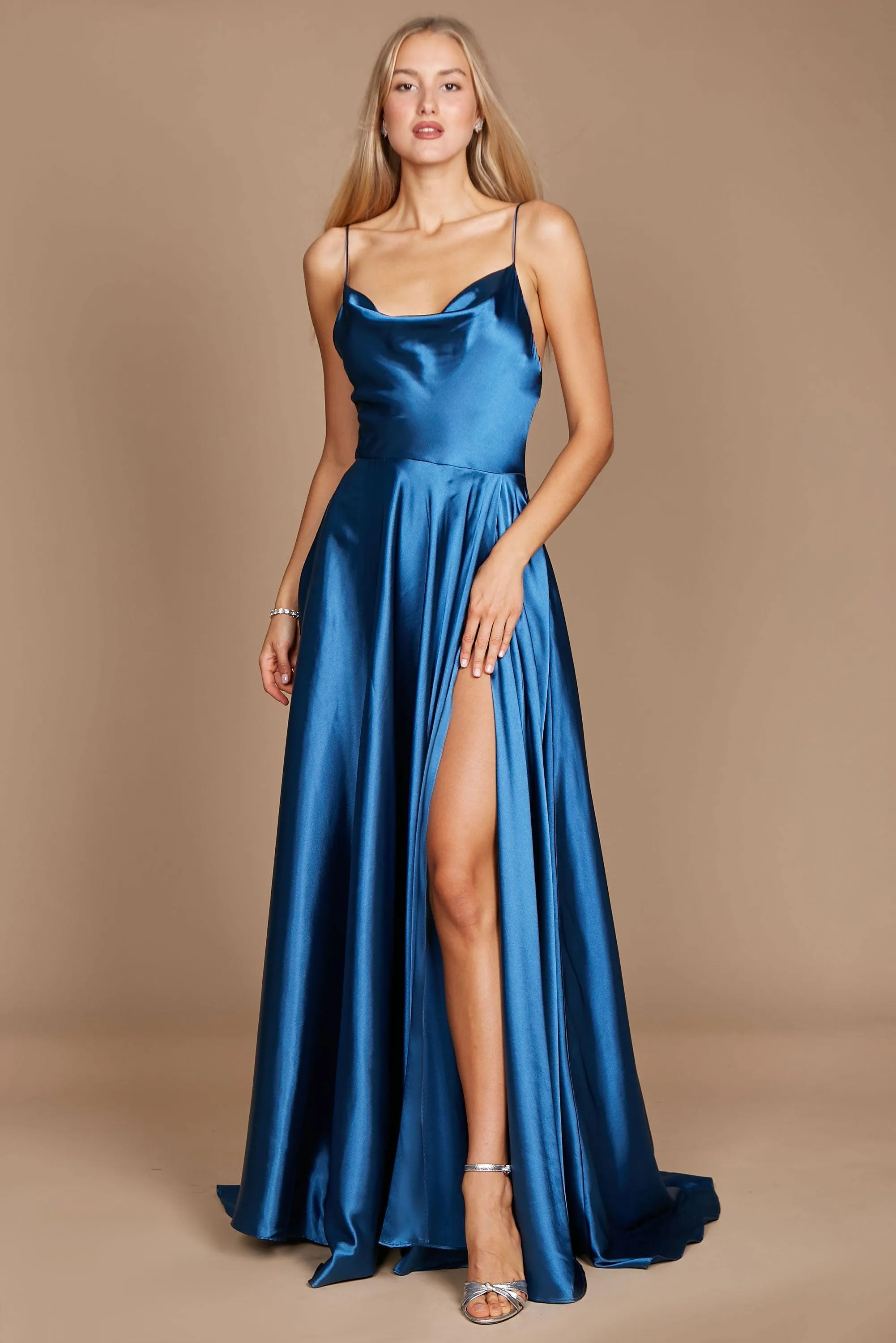 Formal Cowl Neck Spaghetti Strap Party Dress