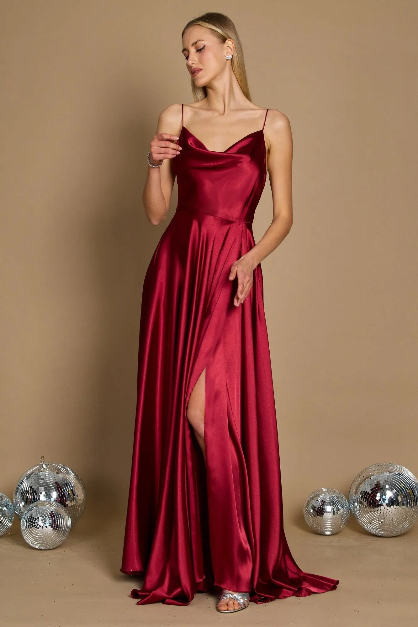 Formal Cowl Neck Spaghetti Strap Party Dress