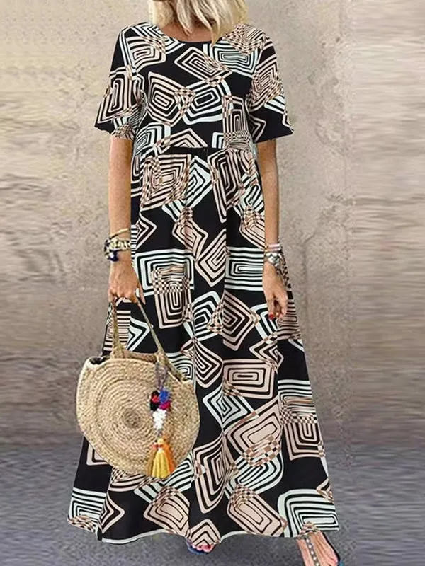 Geometric Printed Dress Robe Bohemian Maxi Long Dresses
