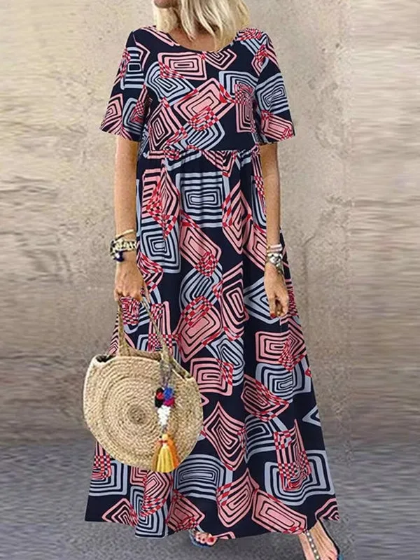 Geometric Printed Dress Robe Bohemian Maxi Long Dresses