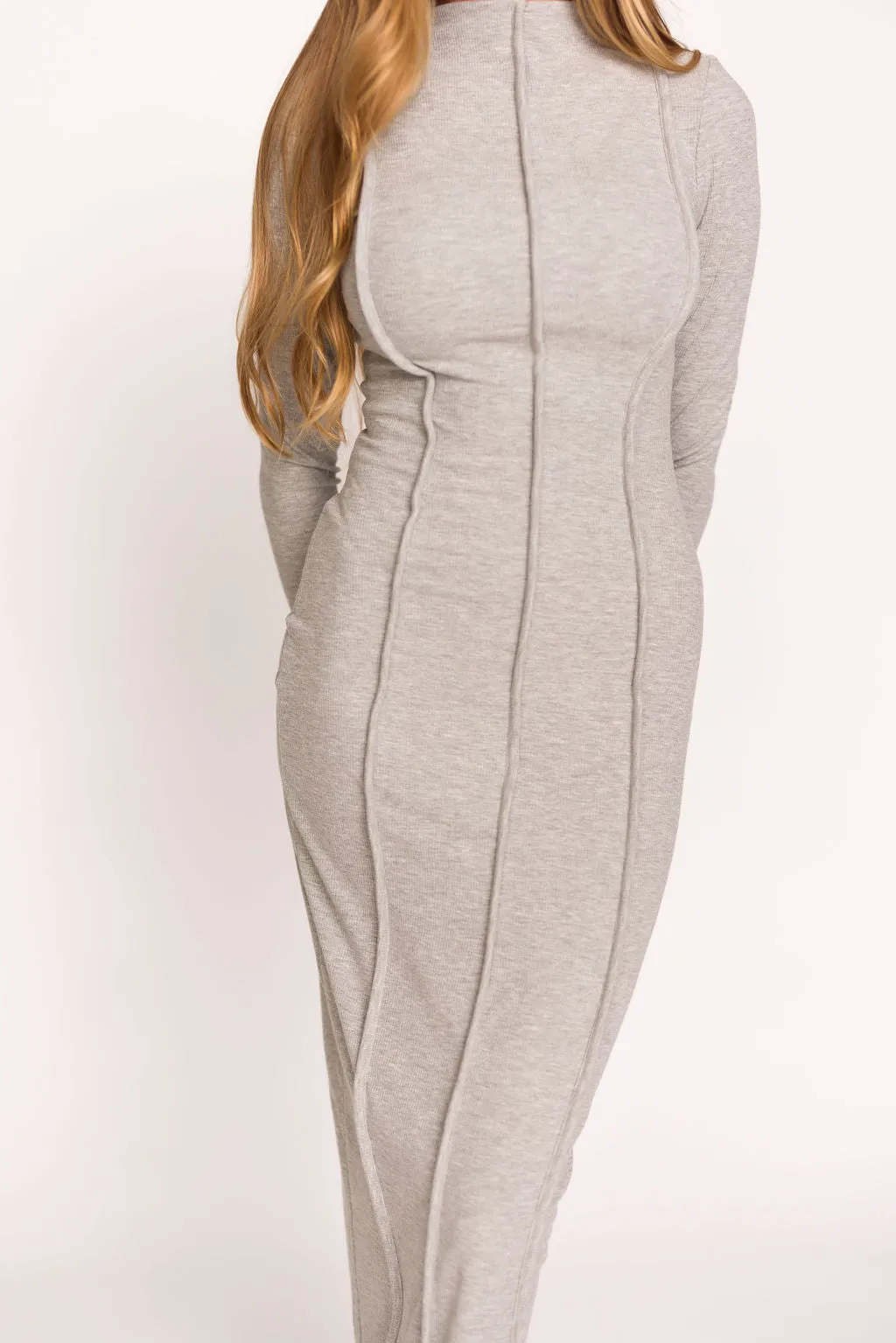 Jackie Knit Maxi Dress With Back Slit in Heather Grey